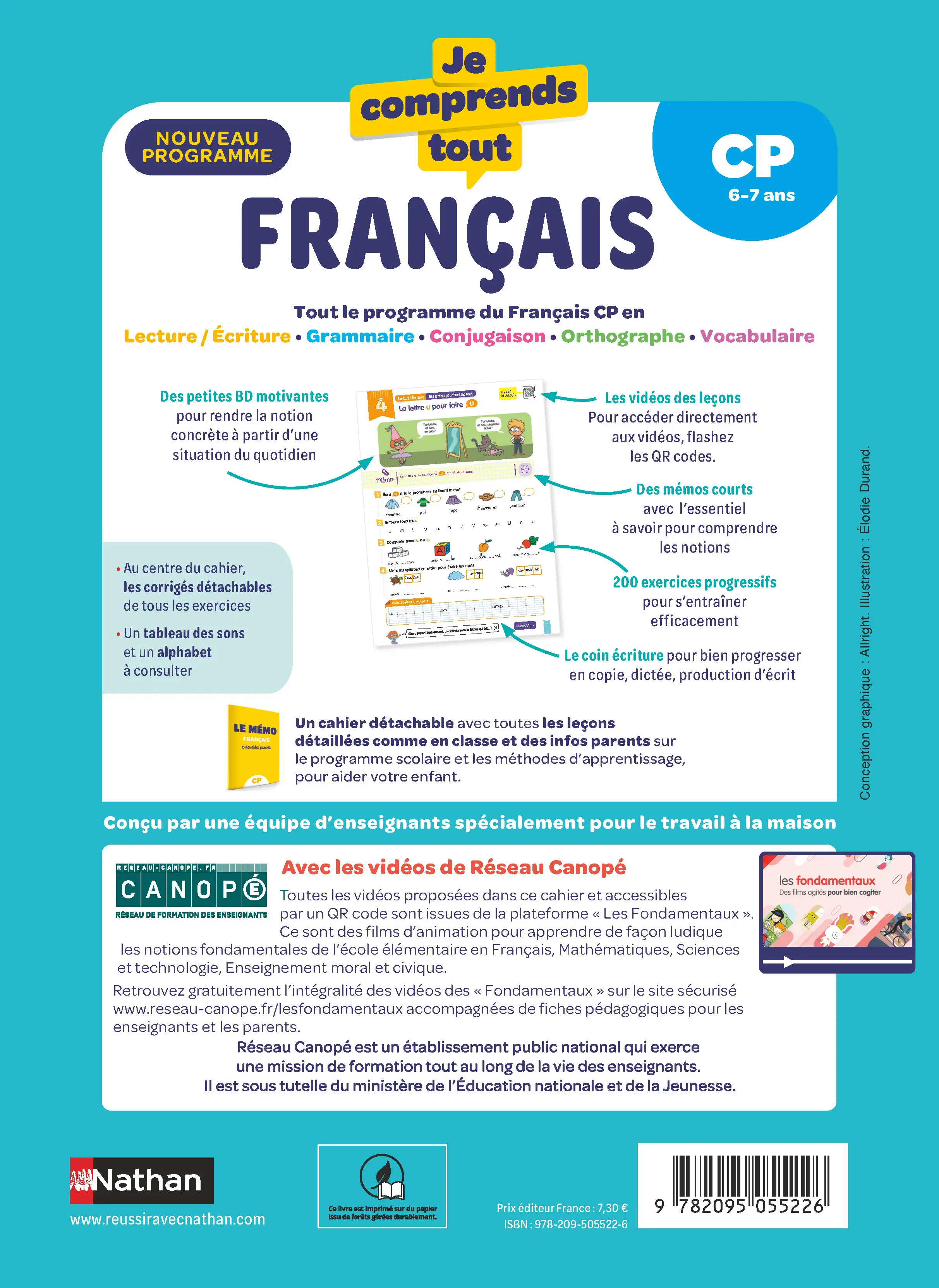 Je comprends tout - Français CP 6-7 ans - Cahier d'exercices complet avec 200 exercices, leçons en BD et vidéos - Tout-en-un - 9782095055226 - page intérieure plat 4