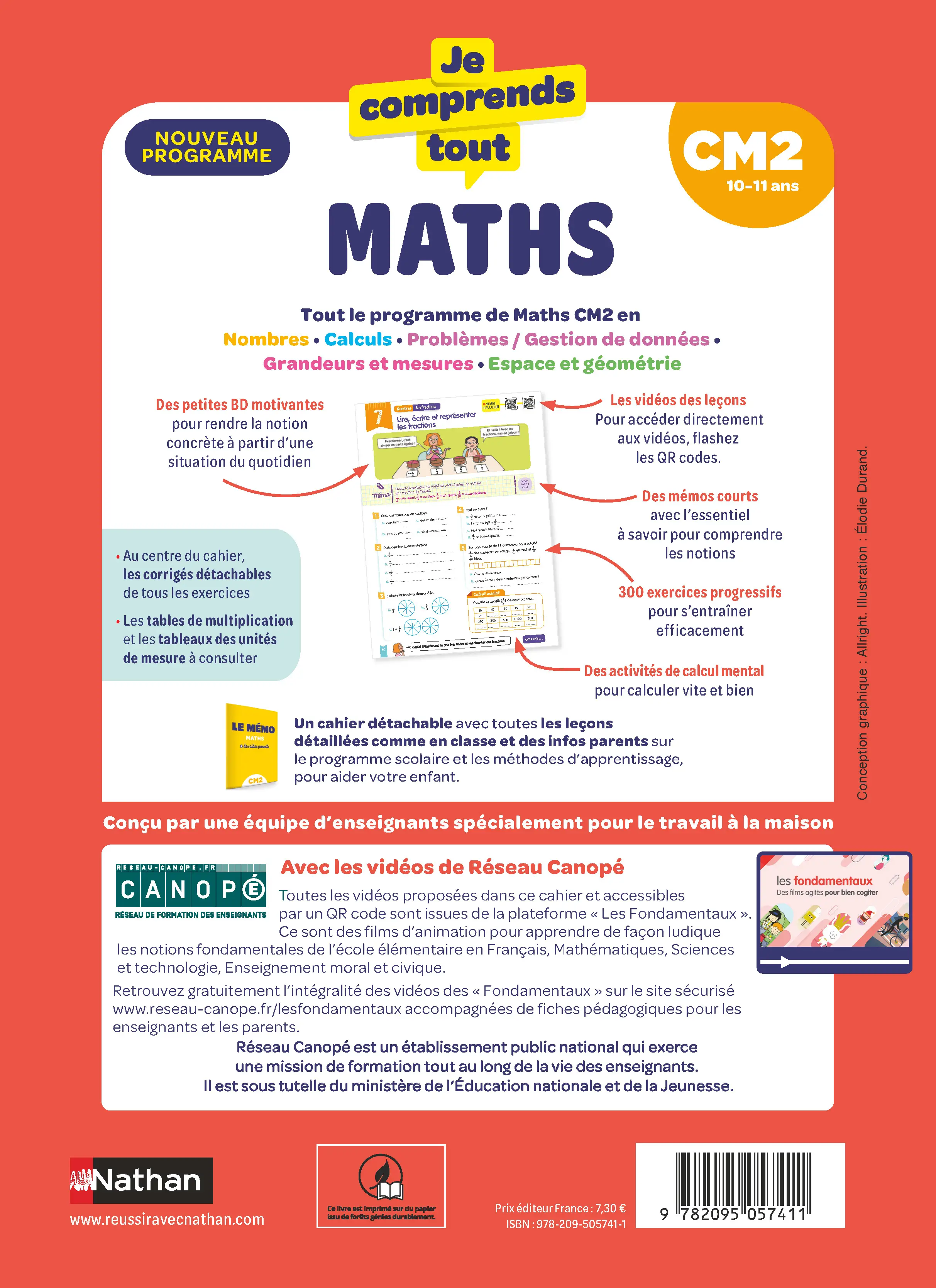Maths CM2 : Je comprends tout | Cahier d'entraînement 10-11 ans : 300 exercices, leçons illustrées, vidéos, mémos, corrigés | Nouveau programme - Cahier d'exercices - 9782095057411 - page intérieure plat 4
