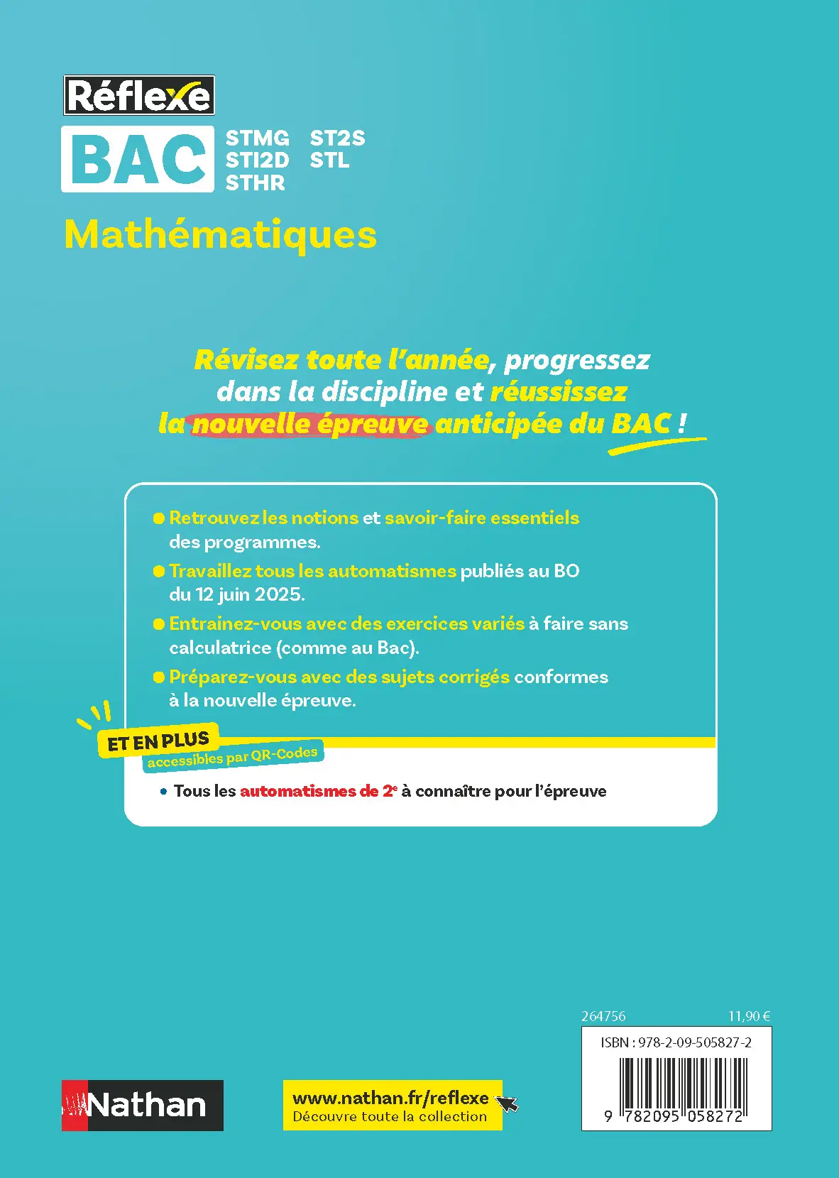 Bacs Techno 1re - Mathématiques - Epreuve anticipée Bac 2026 - Réflexe - STMG ST2S STI2D STL STHR - Livre parascolaire - 9782095058272 - page intérieure plat 4