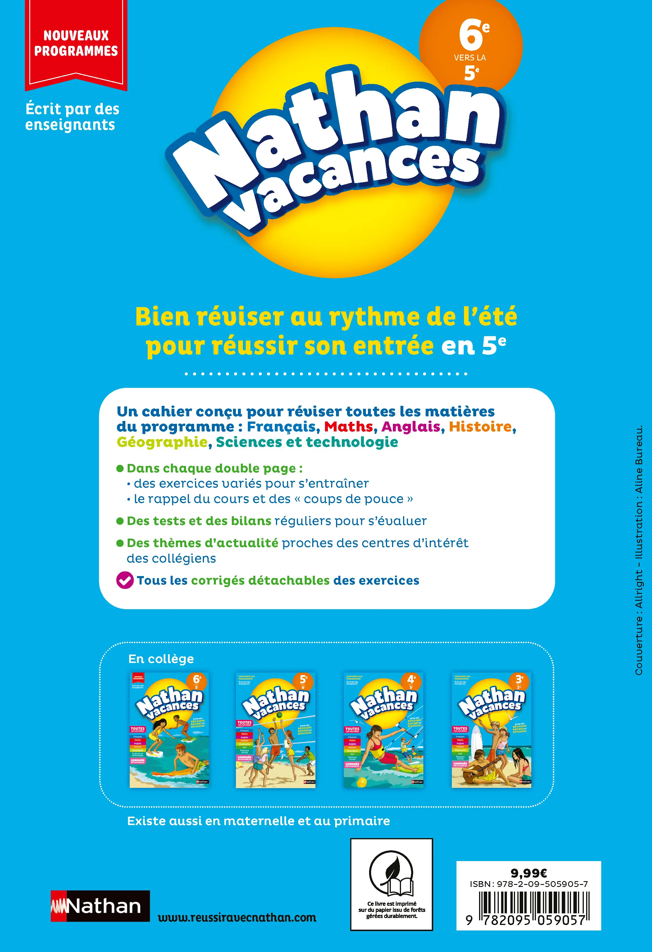 Cahier de vacances 2026 de la 6e vers la 5e (11-12 ans) - Révisions complètes Toutes les matières - corrigés détachables - Nathan vacances - Cahier de vacances - 9782095059057 - page intérieure plat 4