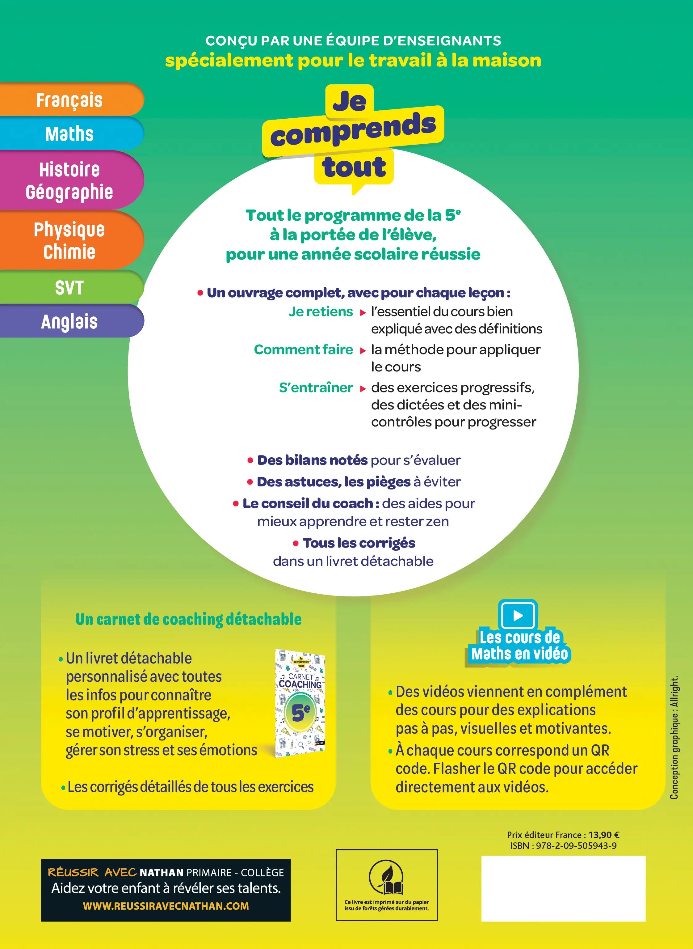 Je comprends tout 5e - Toutes les matières - Français, Maths, Histoire-Géo, Physique-Chimie, SVT, Anglais - Cahier d'exercices - 9782095059439 - page intérieure plat 4