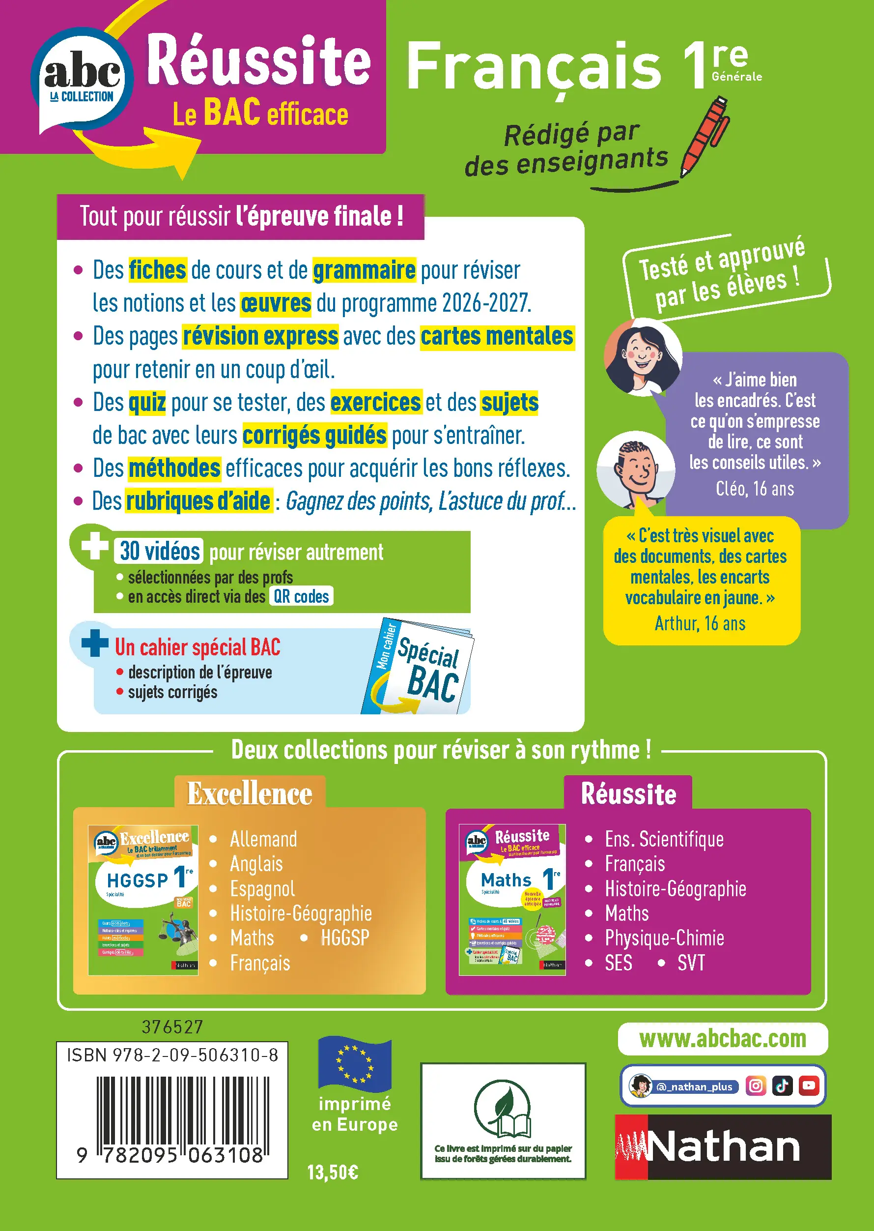 Français 1re - ABC Réussite - Bac 2027 - Enseignement commun Première - Cours, Méthode, Exercices et et corrigés guidés + les 12 oeuvres du Bac - Livre de cours, méthode et exercices - 9782095063108 - page intérieure plat 4