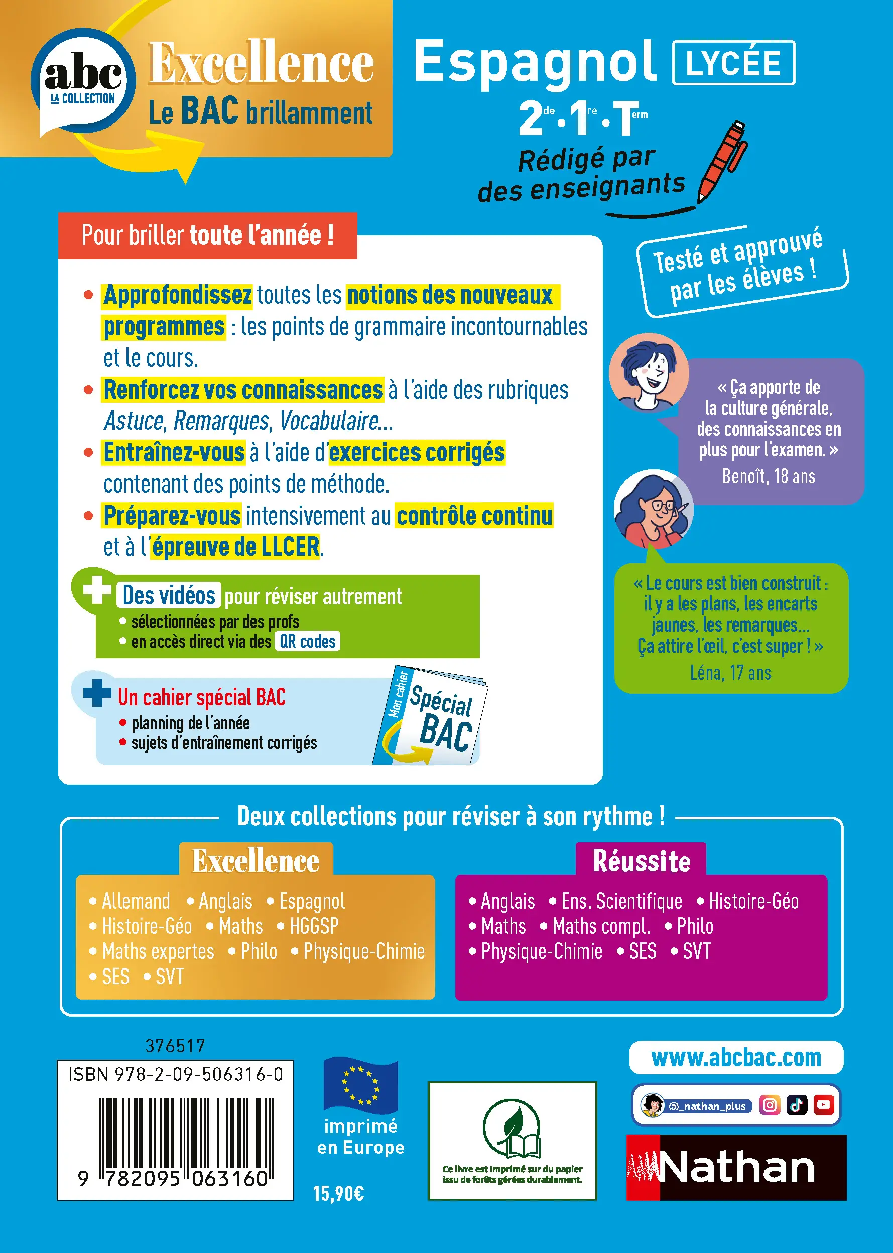Espagnol Lycée (2de, 1re, Terminale) - ABC Excellence - Bac 2027 - Enseignement commun - Cours complets, Notions-clés et vidéos, Points méthode, Exercices et corrigés détaillés - Livre de cours, méthode et exercices - 9782095063160 - page intérieure plat 4