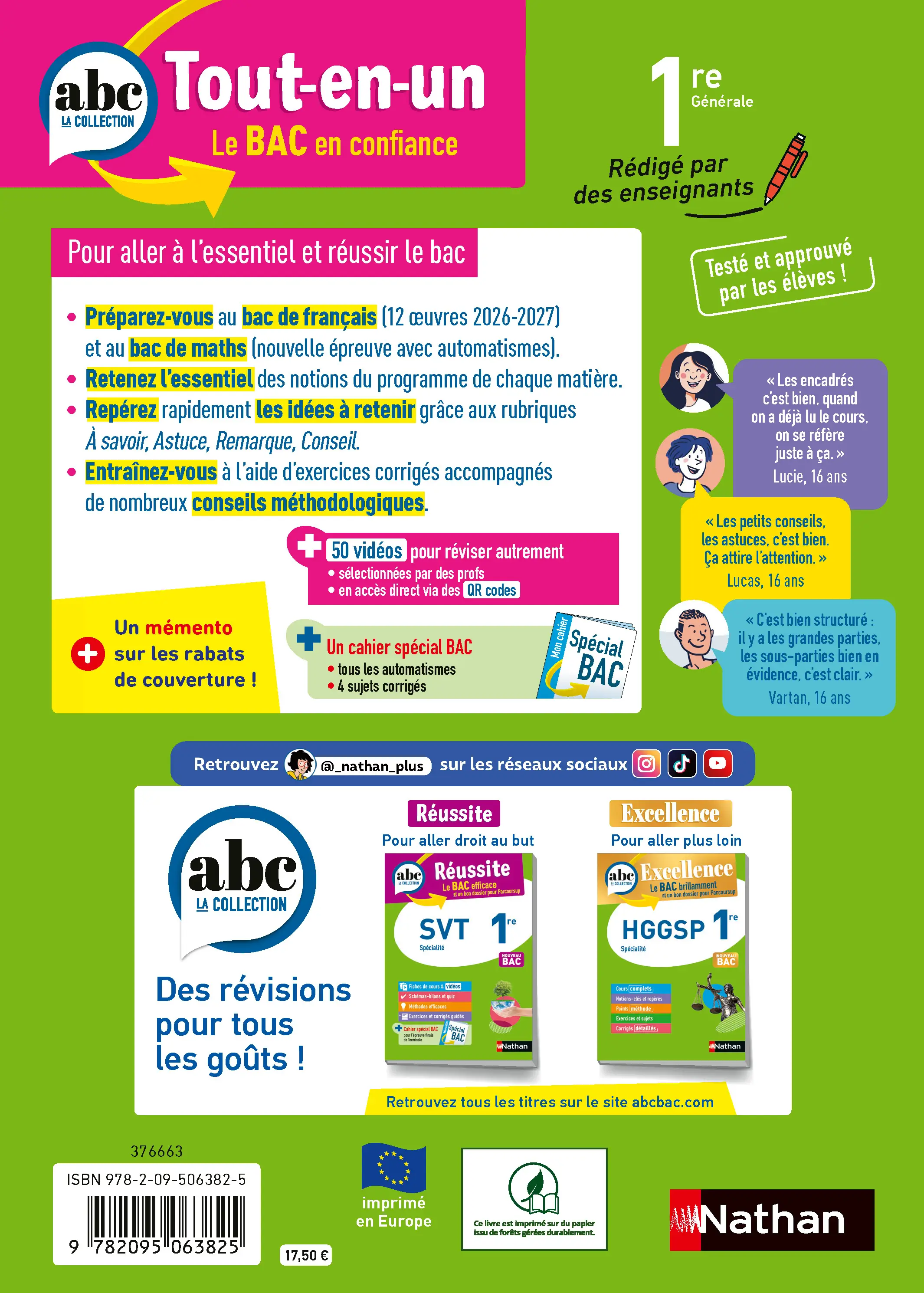 ABC Tout en un 1re - Toutes les matières du tronc commun Première 2026-2027 - Français, Enseignement scientifique et Maths, Histoire-Géographie, Anglais, Espagnol - Livre de cours, méthode et exercices - 9782095063825 - page intérieure plat 4