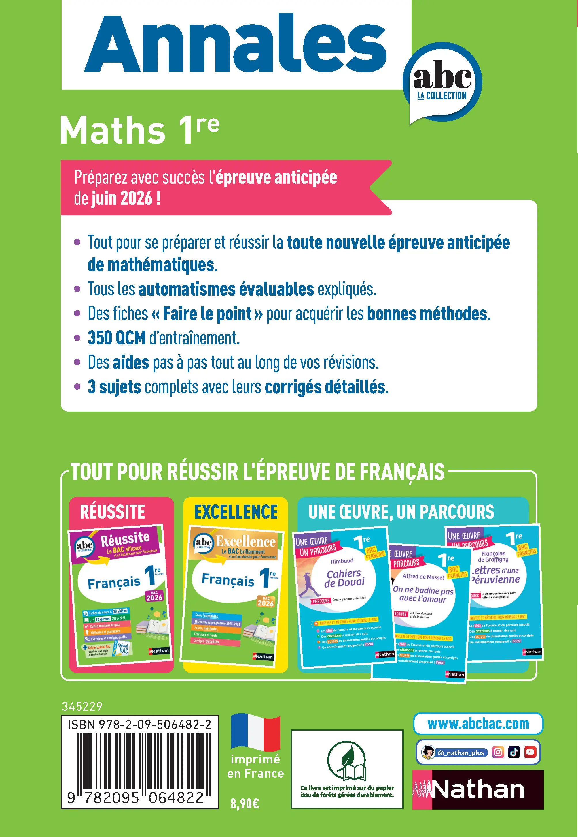Annales ABC du BAC 2026 - Maths 1re - Tronc commun Première - Epreuve finale Bac 2026 - Sujets et corrigés  - Livre parascolaire - 9782095064822 - page intérieure plat 4