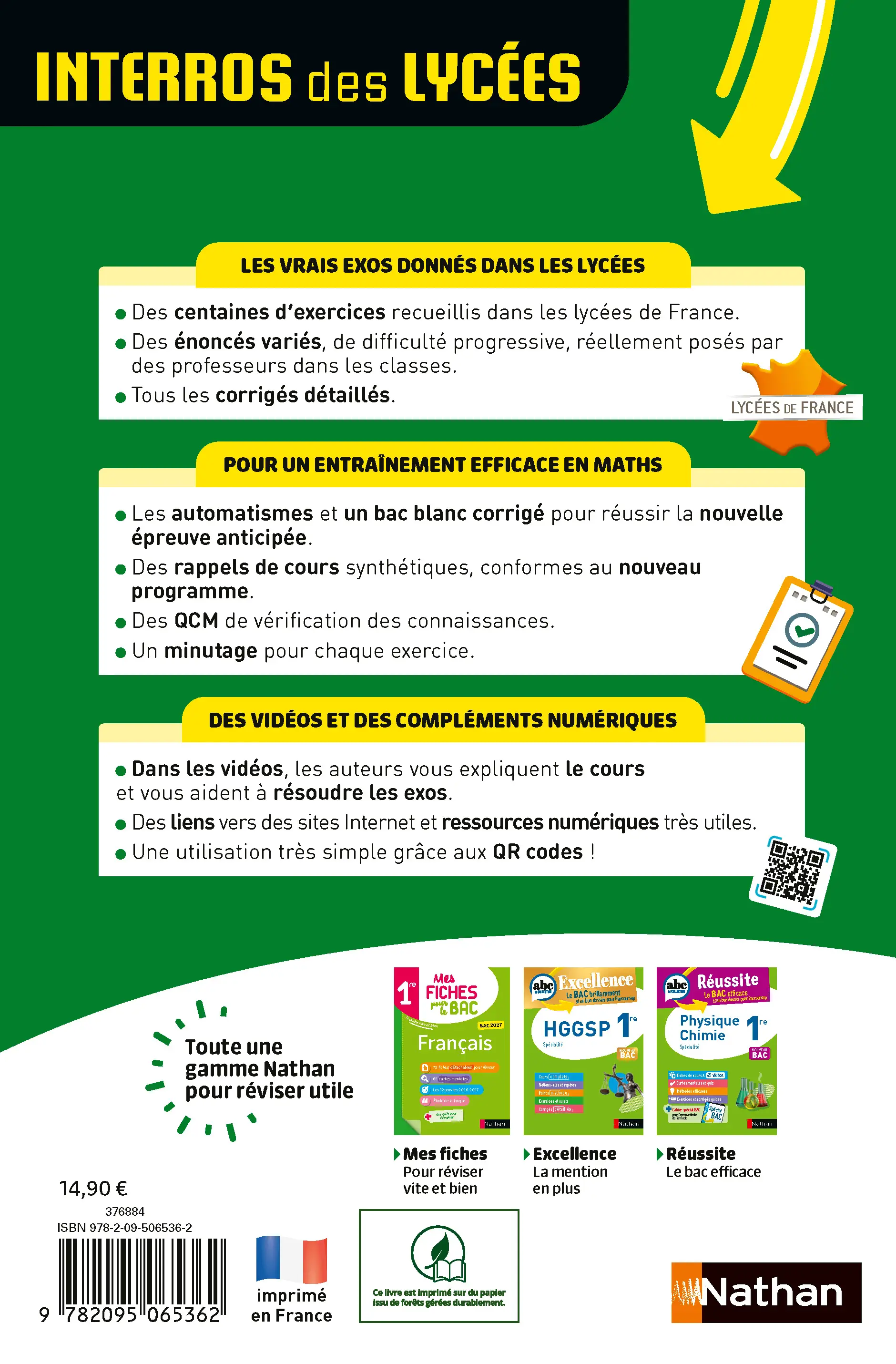 Maths Première - Spécialité - Bac 2027 - Interros des lycées 1re - Les vrais exos du BAC - + de 100 exercices avec corrigés détaillés - Livre de cours, méthode et exercices - 9782095065362 - page intérieure plat 4