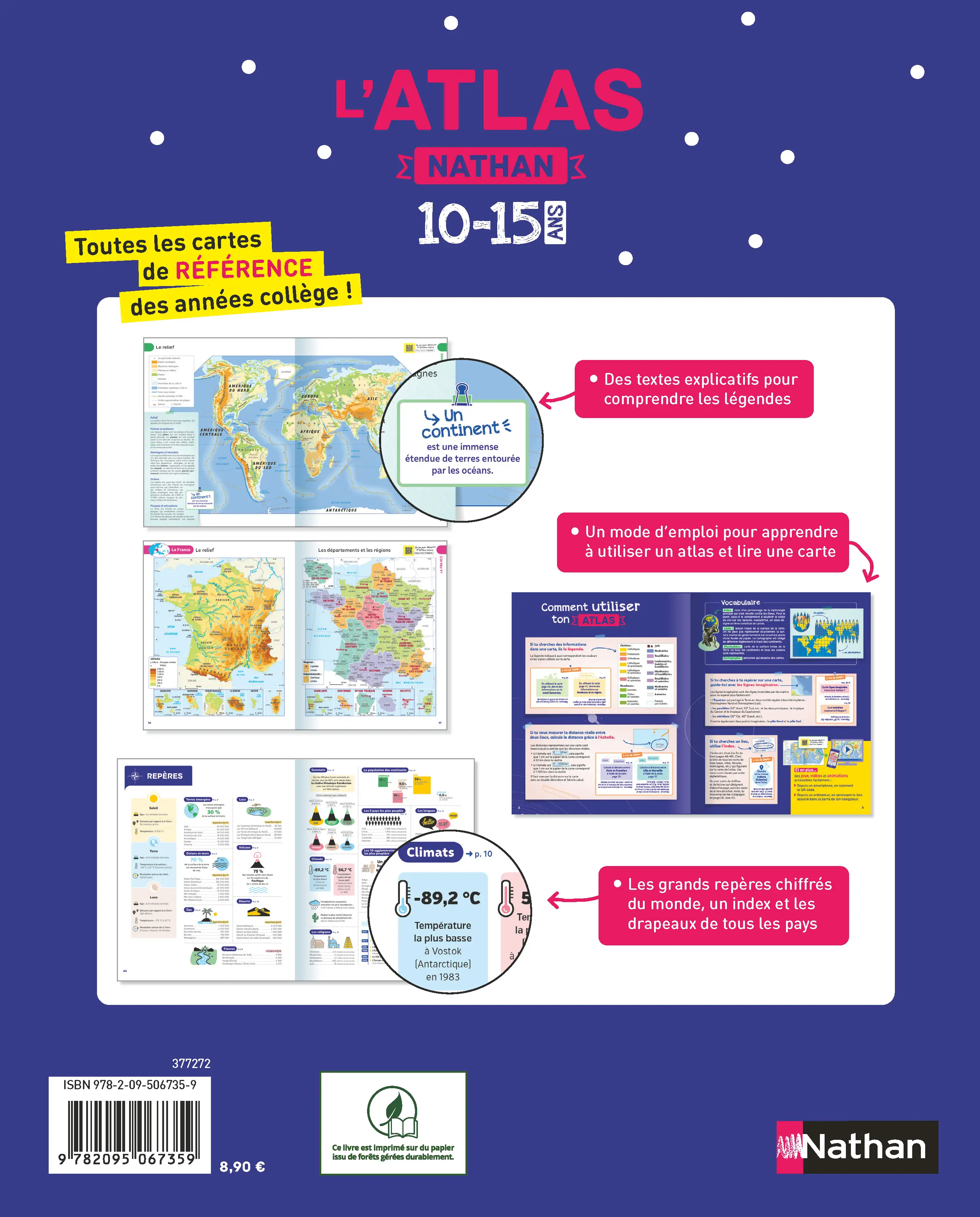 L'Atlas Nathan des 10-15 ans - Édition actualisée 2026-2027 | Atlas géographie collège, cartes du monde, France, Europe | Apprendre à lire une carte -  - 9782095067359 - page intérieure plat 4