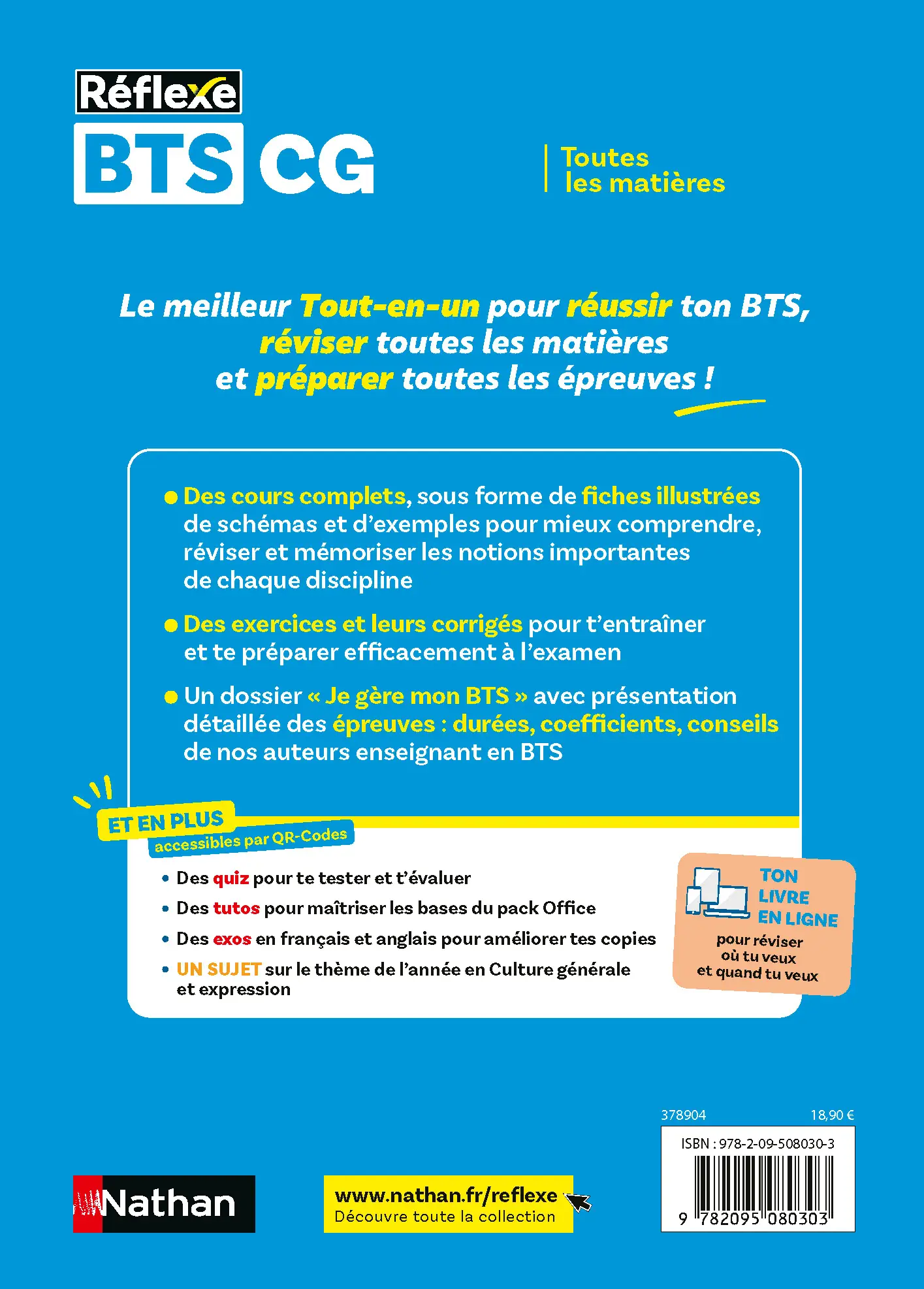 BTS CG Comptabilité et Gestion Toutes les matières 2027-2028 - Réflexe | Cours, exercices corrigés et préparation complète examen BTS - Livre de cours, méthode et exercices - 9782095080303 - page intérieure plat 4