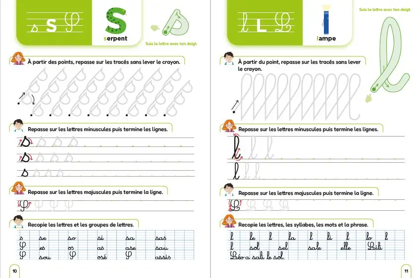  Cahier d'écriture - Regarde, je lis avec Mila et Noé - Apprentissage minuscules et majuscules pour enfants 5 ans et plus  - Cahier d'exercices - 9782095029951 - page-interieure02