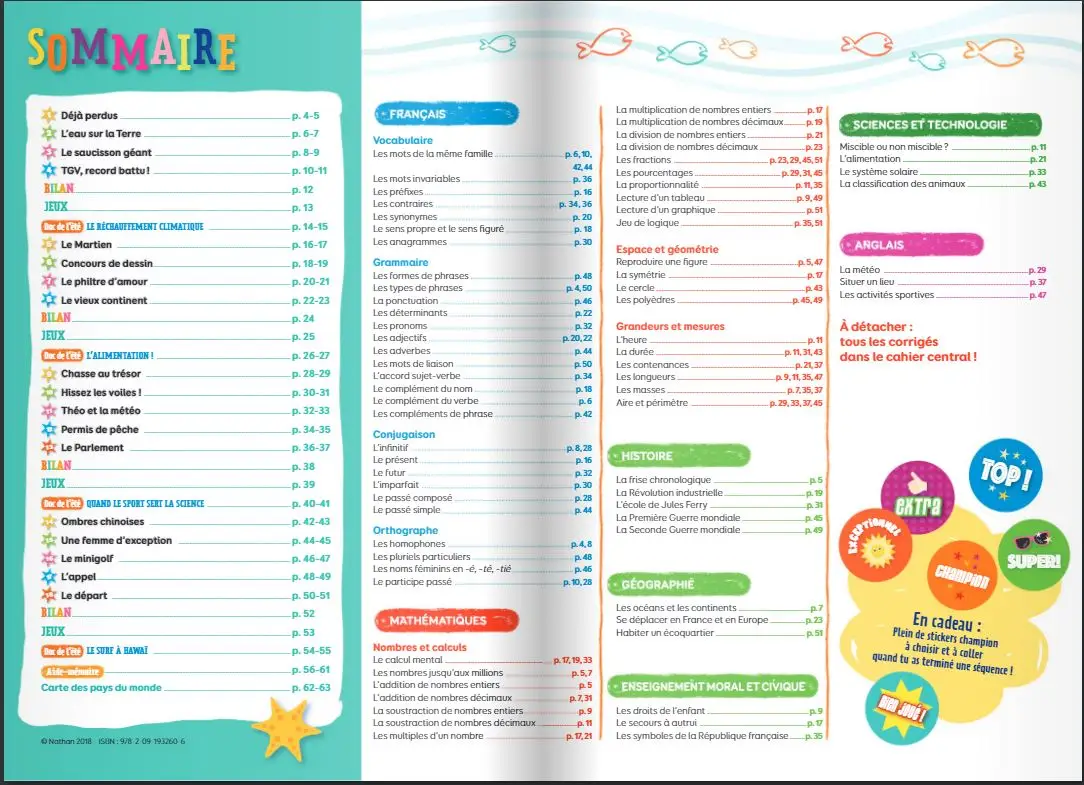 Cahier de vacances 2026 du CM2 vers la 6e (10-11 ans) - Révisions complètes Toutes les matières - corrigés détachables - Nathan vacances - Cahier de vacances - 9782091932606 - page-interieure1