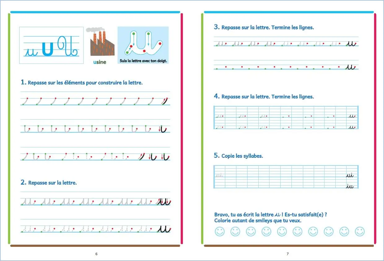 Dyscool - Cahier d'écriture - adapté aux enfants DYS ou en difficulté  - Dès 6 ans - Cahier d'exercices - 9782091934723 - page intérieure1
