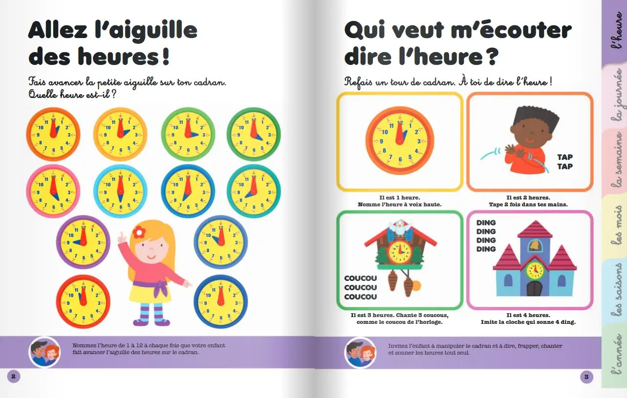 Mon premier livre-horloge - apprendre l'heure et la notion de temps pour les enfants dès 4 ans - Livre d'éveil - 9782092572139 - page intérieure1
