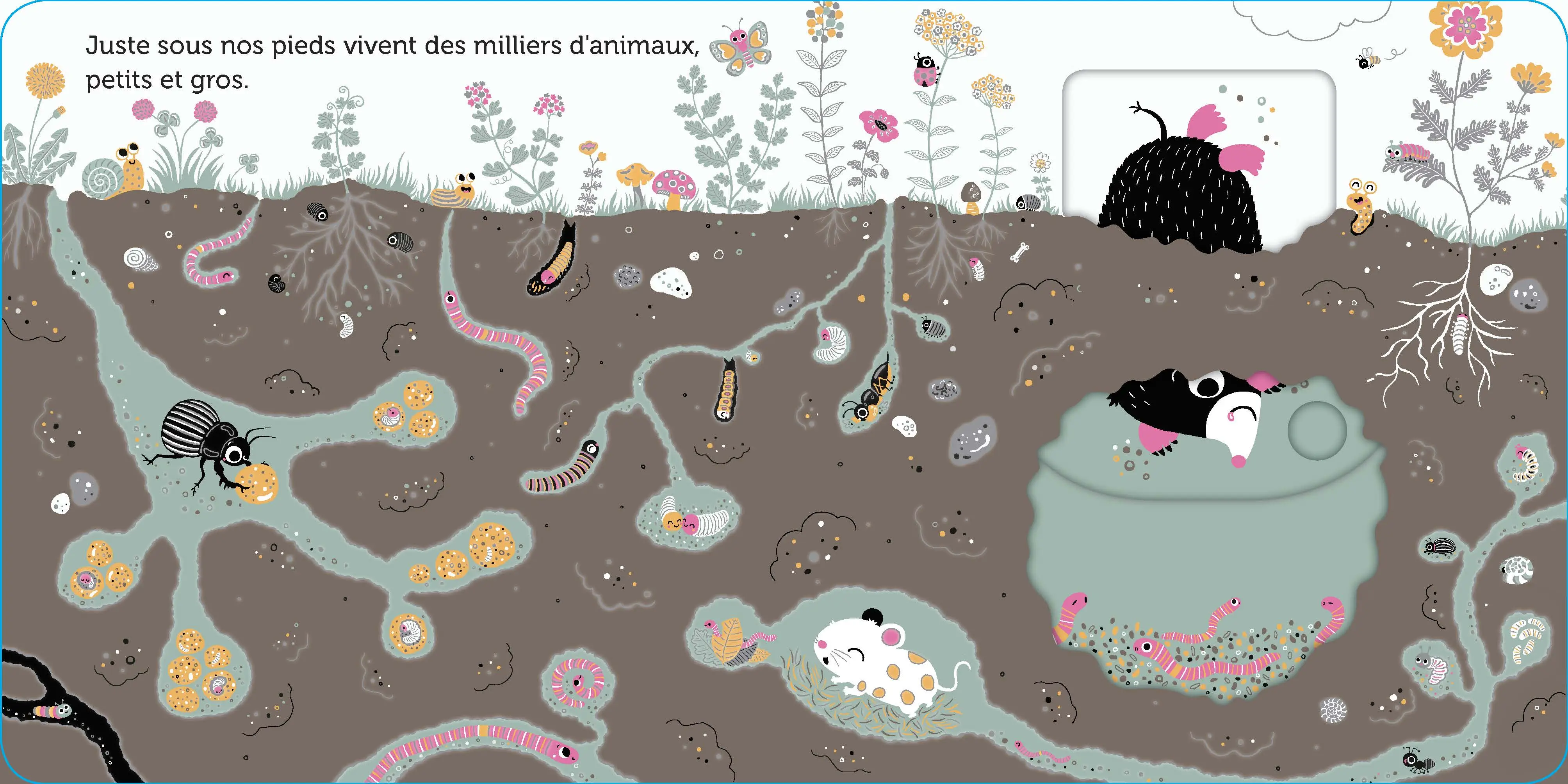 Promenade sous la terre - livre d'éveil animé, pour les bébés dès 6 mois - Livre d'éveil - 9782092596586 - page-interieure1