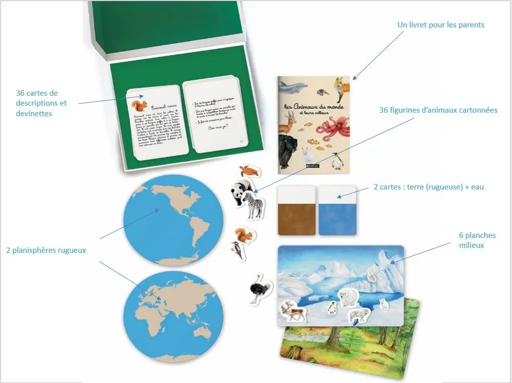 Coffret Montessori : les animaux du monde et leurs milieux - Dès 4 ans - Coffret - 9782092791196 - page-interieure1