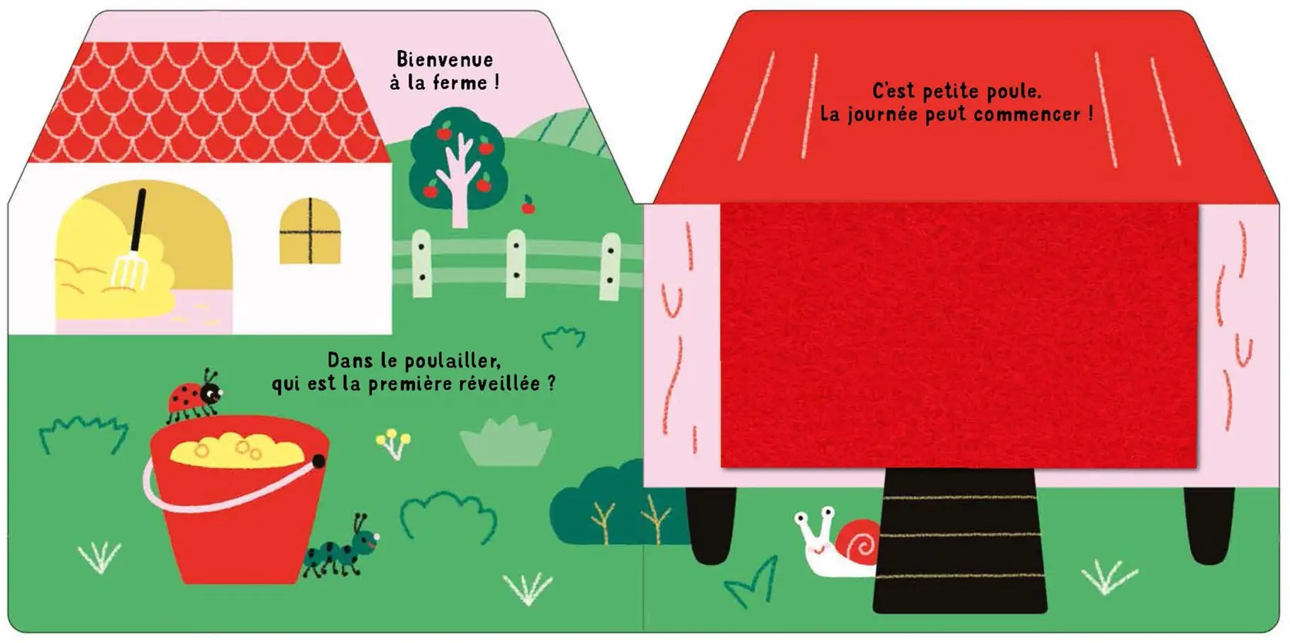 Cache-cache à la ferme - Un grand livre animé avec des flaps en feutrine - livre d'éveil pour les bébés dès 6 mois - Livre d'éveil - 9782095000417 - page-interieure1