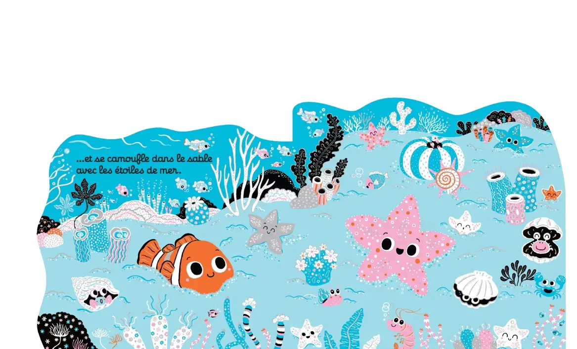 La journée de petit poisson -  Livre d'éveil tout carton découpé en paysages - pour les bébés dès 6 mois - Livre d'éveil - 9782095024499 - page-interieure1