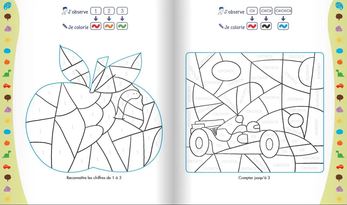 Coloriages magiques Maternelle - Pour s'entraîner à reconnaitre les chiffres et les quantités en coloriant - Moyenne Section de maternelle 4/5 ans - Cahier d'activités - 9782095029715 - page-interieure1