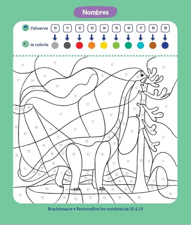 GS - Coloriages malins - Lettres et nombres Grande Section - pour apprendre en coloriant - 5-6 ans - Dinosaures - Cahier d'activités - 9782095029746 - page-interieure1