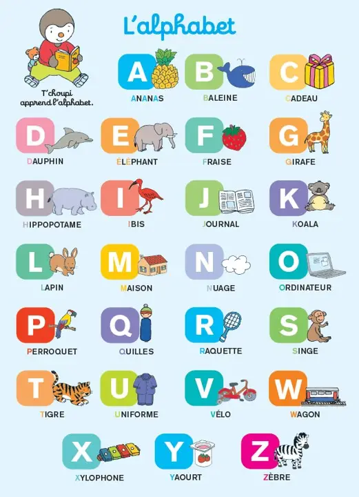 Mes posters T'choupi de la maternelle - 20 posters pour découvrir les premières notions de maternelle : l'alphabet, les couleurs, le saisons, le corps... - Livre - 9782095030018 - page-interieure1
