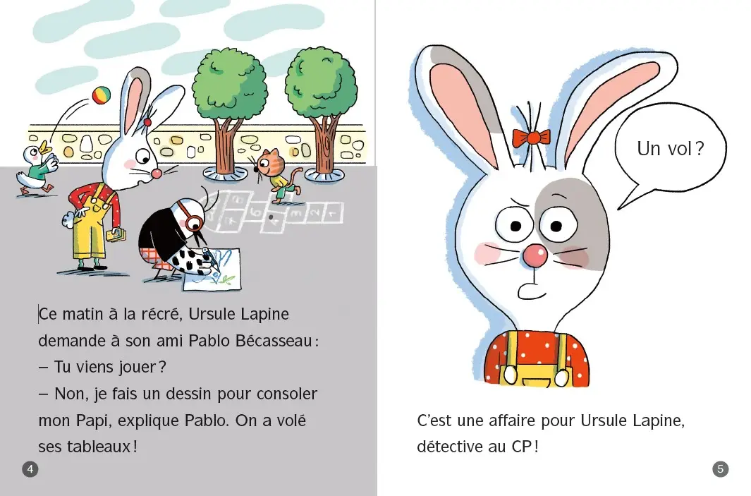 Ursule Lapine, détective au CP : Les tableaux de Pablo - Lune Bleue Dès 6 ans - Roman - 9782095031459 - page-interieure1