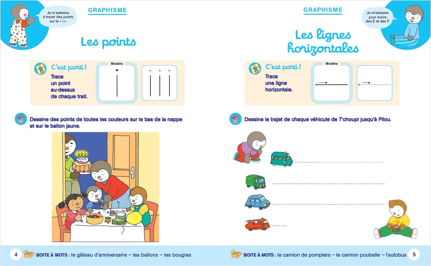 Ma petite section avec T'choupi - Les grandes notions de maternelle : graphisme, nombres 3/4 ans - Cahier d'exercices - 9782091933764 - page-interieure2