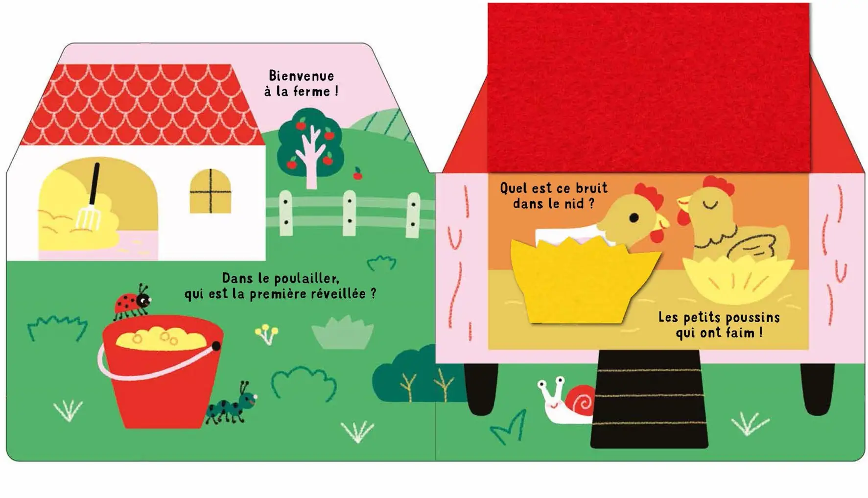 Cache-cache à la ferme - Un grand livre animé avec des flaps en feutrine - livre d'éveil pour les bébés dès 6 mois - Livre d'éveil - 9782095000417 - page-interieure2
