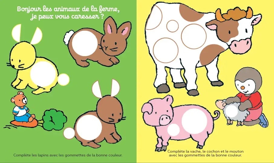 T'choupi - Mes gommettes les animaux avec plus de 150 gommettes repositionnables- Dès 2 ans - Cahier d'activités - 9782095029326 - page-interieure2