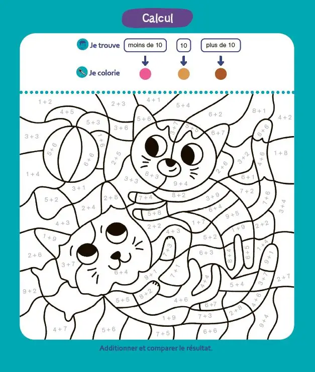 CP - Coloriages malins - Lecture et calcul CP - Pour apprendre en coloriant - 6-7 ans - Chatons - Cahier d'activités - 9782095029661 - page-interieure2
