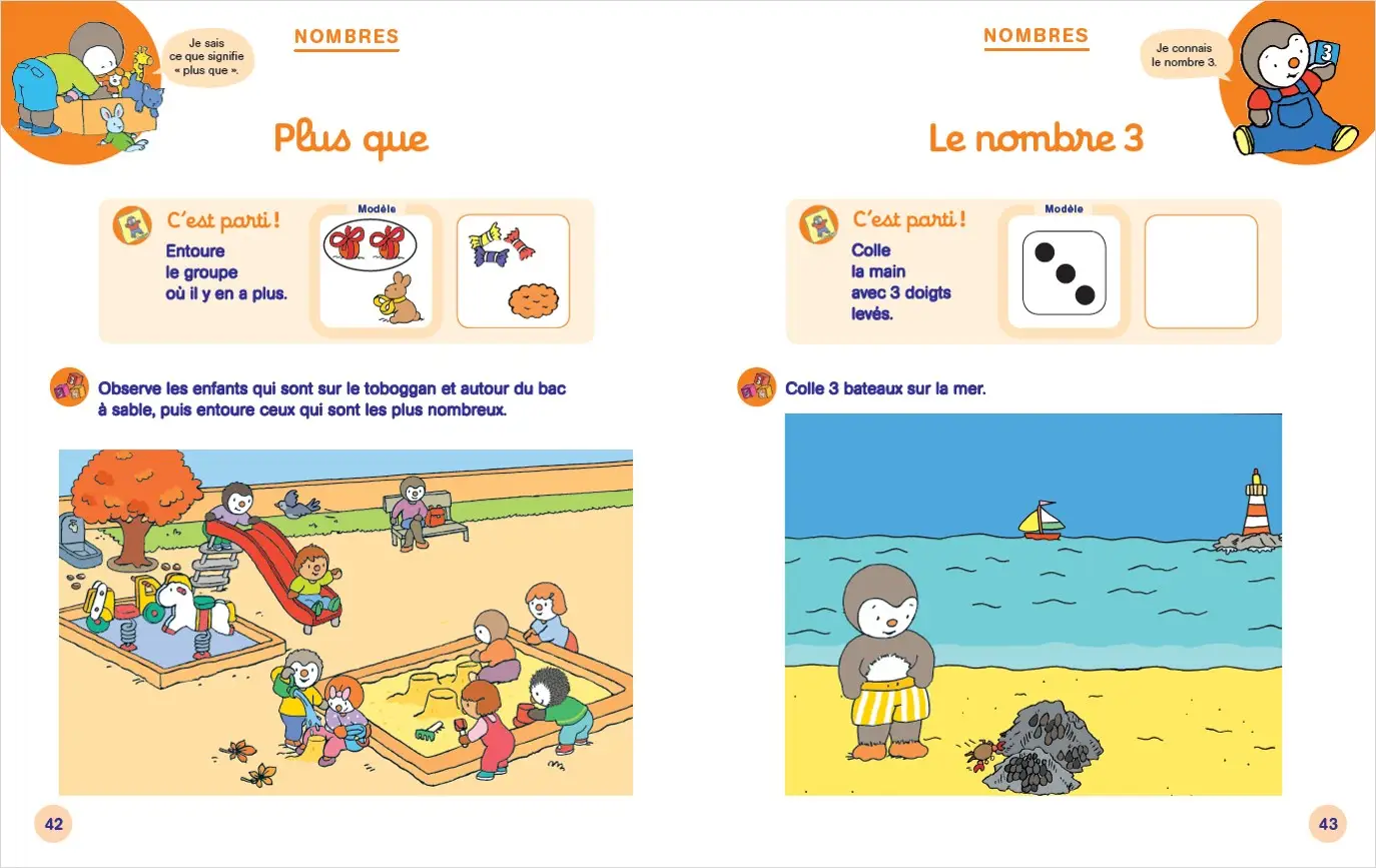 Ma petite section avec T'choupi - Les grandes notions de maternelle : graphisme, nombres 3/4 ans - Cahier d'exercices - 9782091933764 - page-interieure3