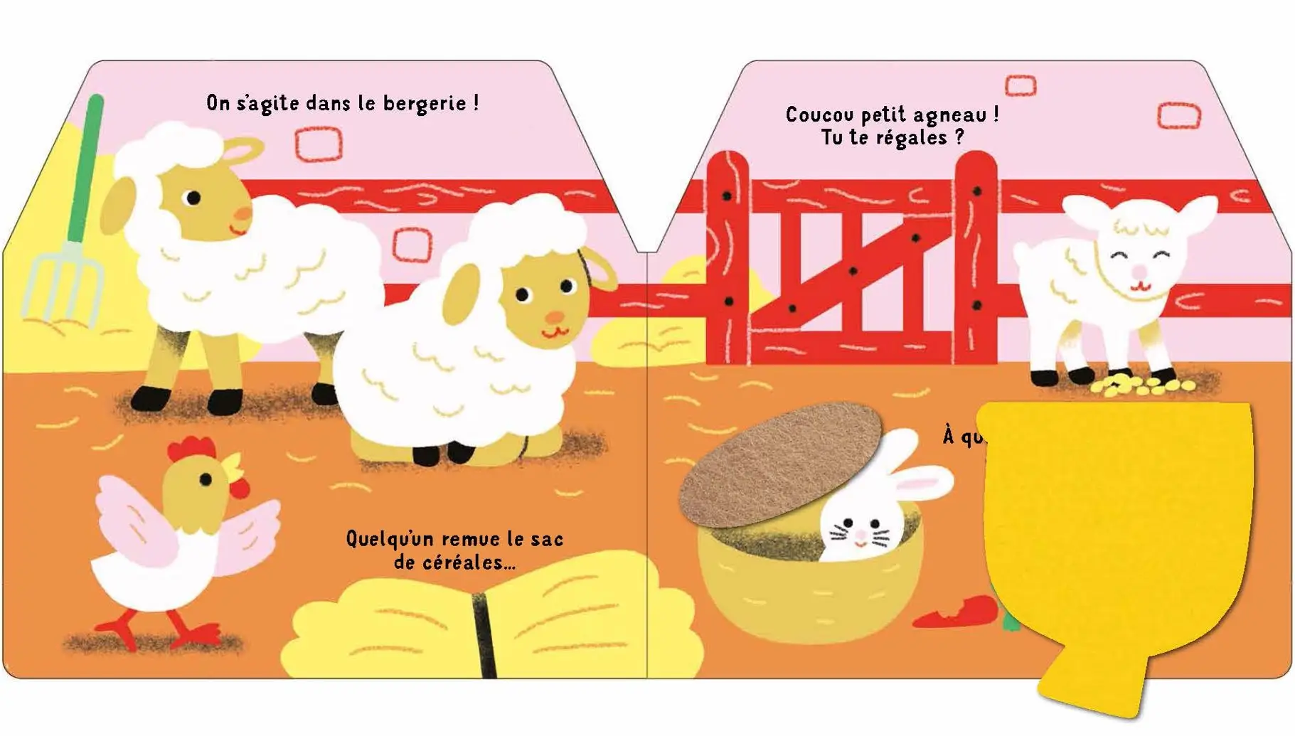 Cache-cache à la ferme - Un grand livre animé avec des flaps en feutrine - livre d'éveil pour les bébés dès 6 mois - Livre d'éveil - 9782095000417 - page-interieure4