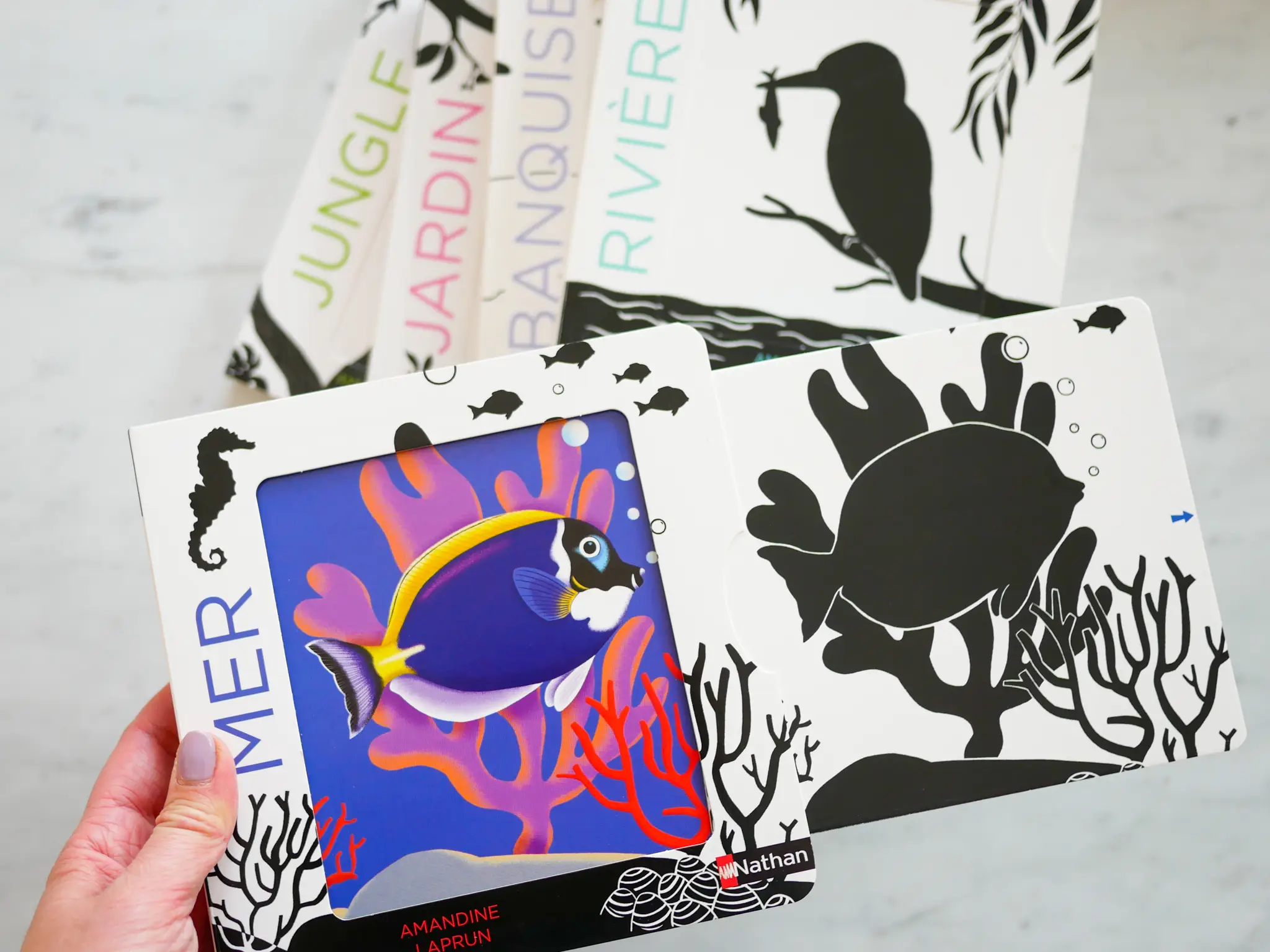 La mer - Un livre en noir et blanc qui passe en couleurs grâce aux animations, pour les bébés des 6 mois - Livre d'éveil - 9782092495131 - page-intérieure5