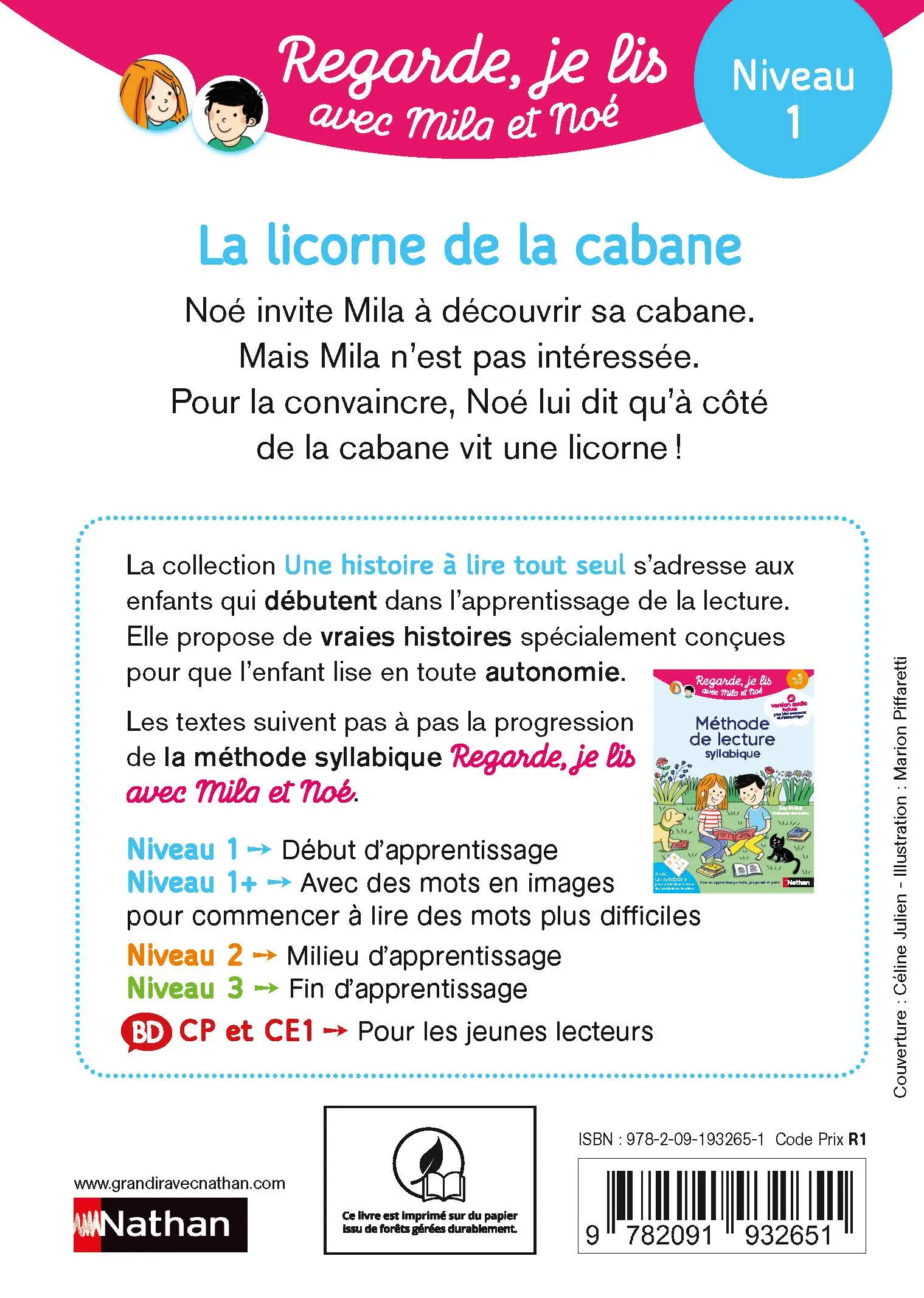 Regarde, je lis avec Noé et Mila - Lecture CP - Niveau 1 - La licorne de la cabane  - Roman - 9782091932651 - page-interieurePLAT4