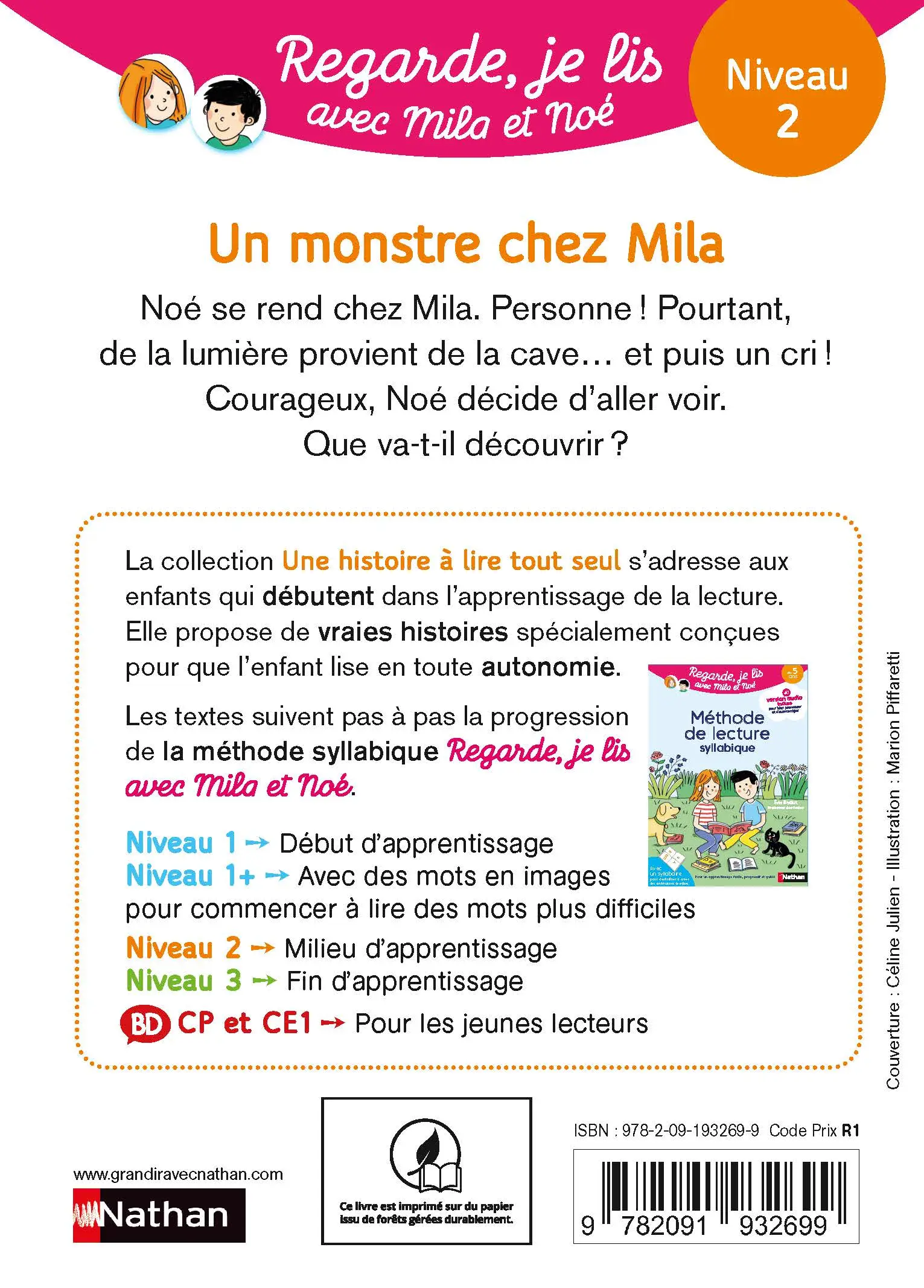 Regarde, je lis avec Noé et Mila - lecture CP - Niveau 2 -  Un monstre chez Mila  - Roman - 9782091932699 - page-interieurePLAT4