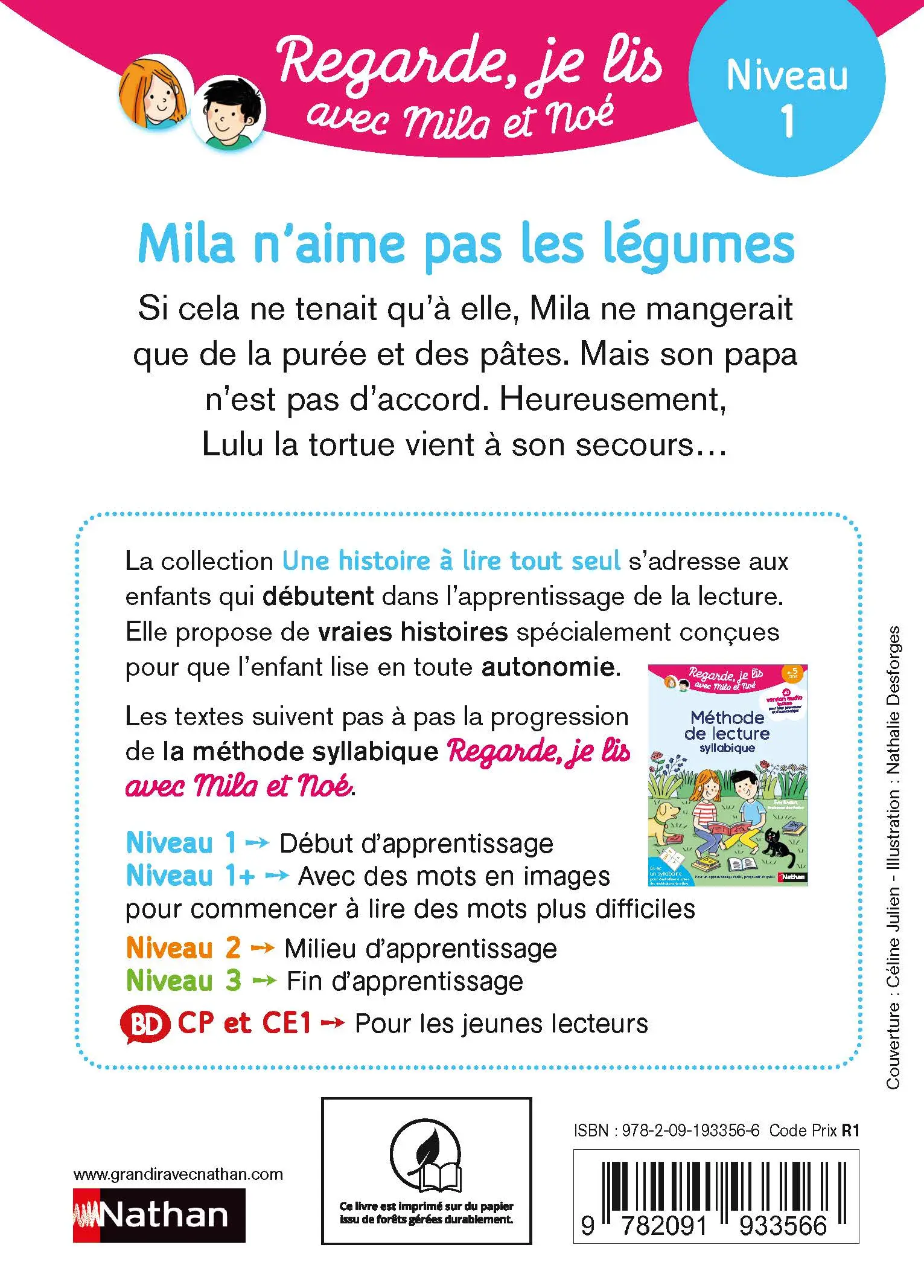 Regarde, je lis avec Noé et Mila - Lecture CP -  Niveau 1 - Mila n'aime pas les légumes - Roman - 9782091933566 - page-interieurePLAT4