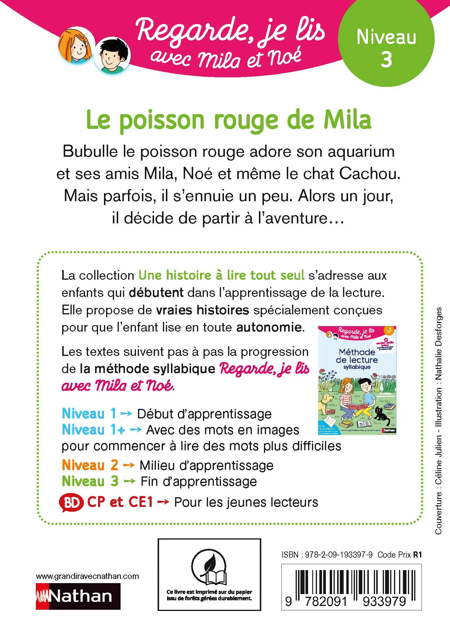 Regarde, je lis ! -  Le poisson rouge de Mila - Lecture CP Niveau 3  - Roman - 9782091933979 - page-interieurePLAT4