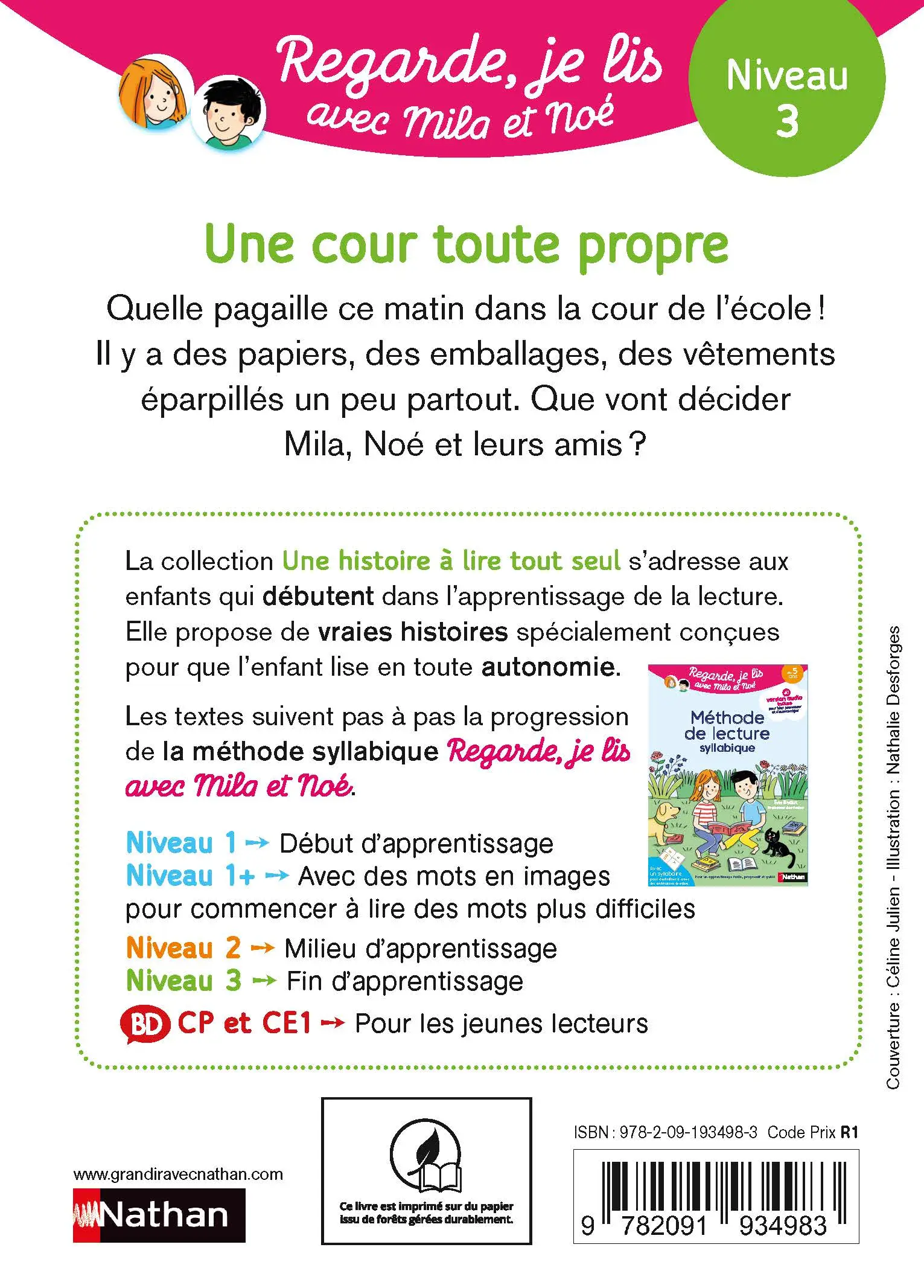 Regarde, je lis avec Noé et Mila - Lecture CP - Niveau 3 - Une cour toute propre - Roman - 9782091934983 - page-interieurePLAT4