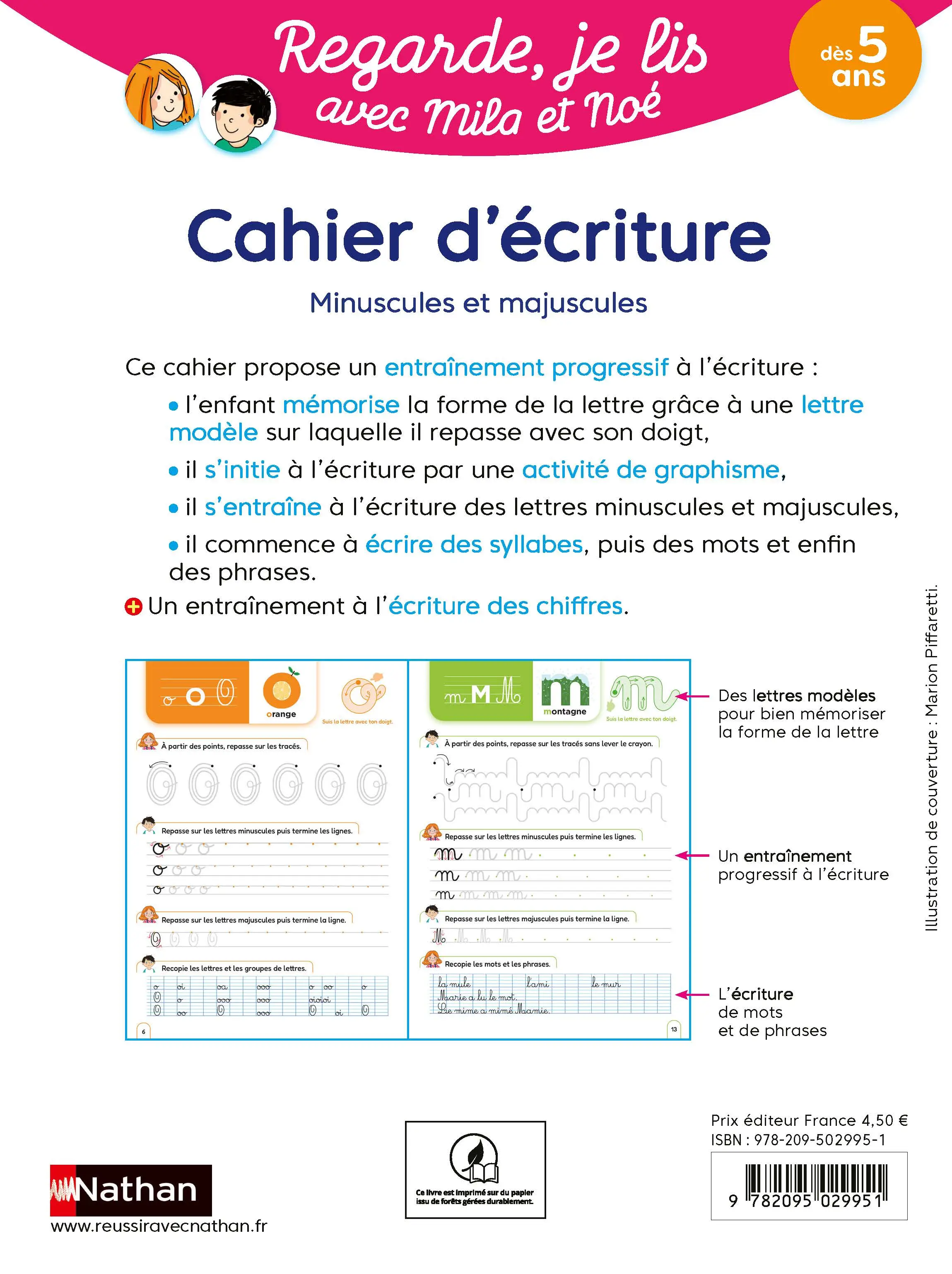  Cahier d'écriture - Regarde, je lis avec Mila et Noé - Apprentissage minuscules et majuscules pour enfants 5 ans et plus  - Cahier d'exercices - 9782095029951 - page-interieurePLAT4