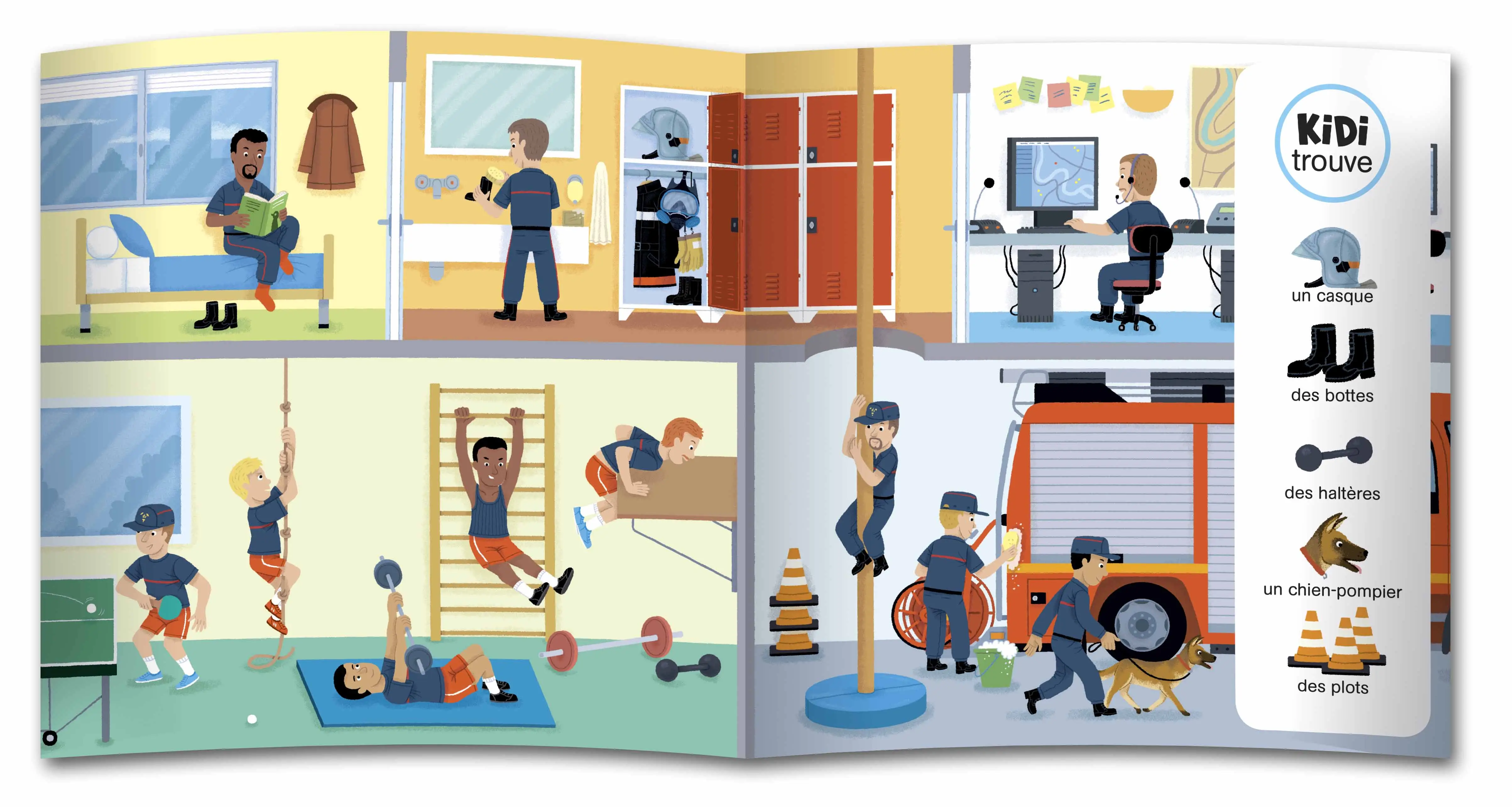 Les pompiers - Livre animé Kididoc - Dès 4 ans - Livre documentaire - 9782092549438 - Pages intérieures 01