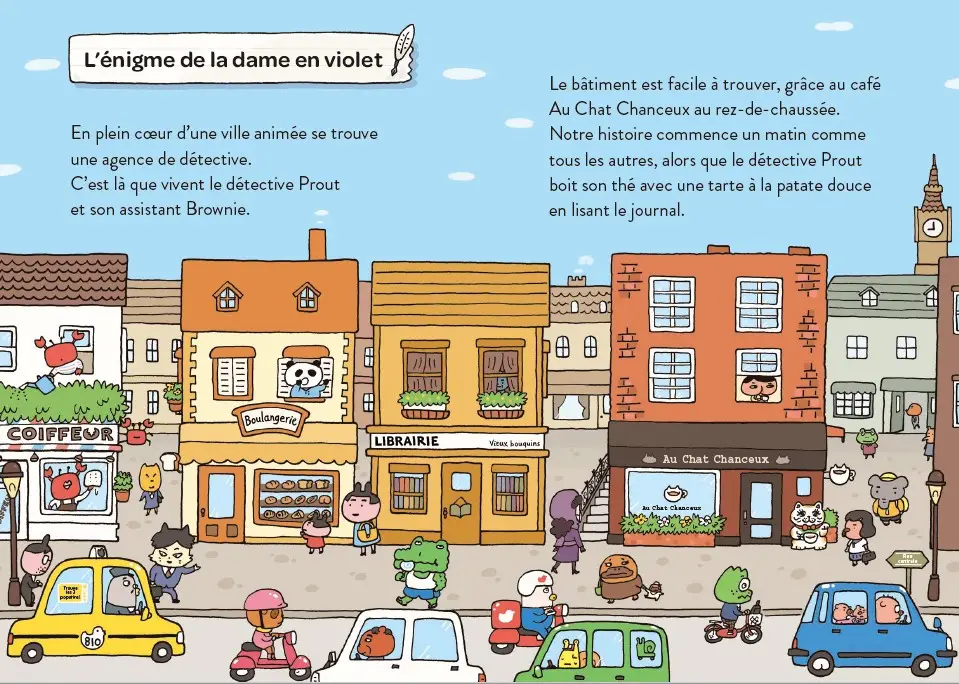 Détective Prout - Tome 1 : L'énigme de la dame en violet - un roman-jeu au style manga et kawaï à découvrir dès 7 ans  - Roman - 9782095037291 - Pages intérieures 01