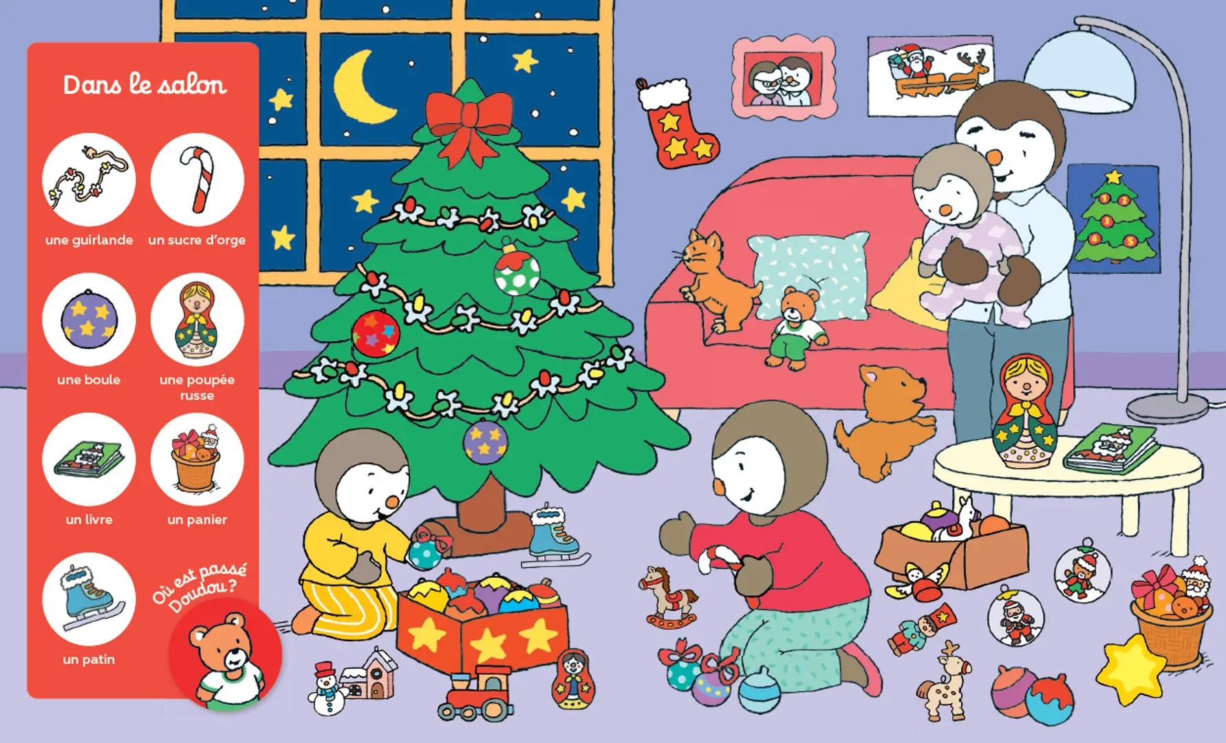 T'choupi Cherche et trouve Noël - un grand jeu d'observation pour enfant, dès 2 ans - Livre d'éveil - 9782095043148 - Pages intérieures 01