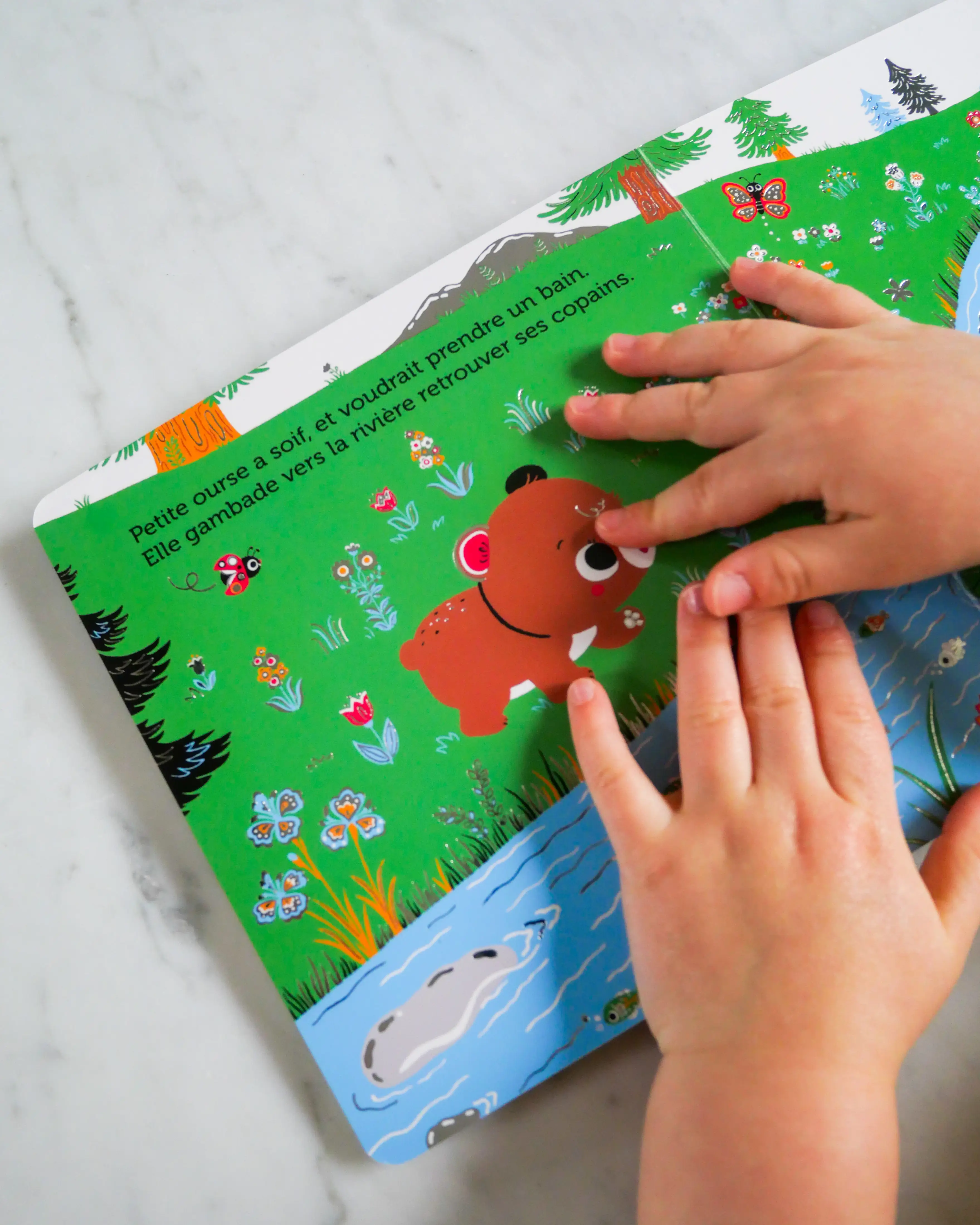 Promenade avec petite ourse - Pour découvrir la nature avec une adorable petite ourse - livre d'éveil animé pour les bébés dès 6 mois - Livre d'éveil - 9782095044527 - Pages intérieures 01