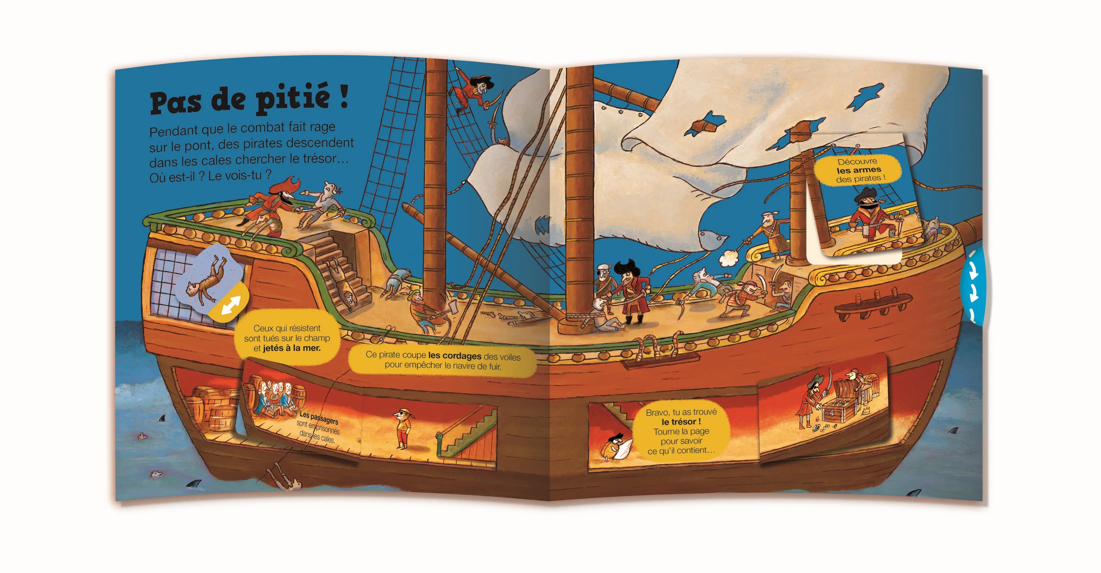 Kididoc : Les Pirates - Livre documentaire animé avec pop-up et tirettes - Découverte ludique de la piraterie pour enfants dès 5 ans - Livre documentaire - 9782095045548 - Pages intérieures 01