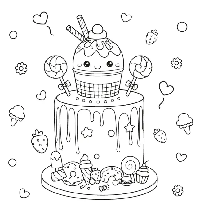 Mon petit monde cosy - So good - Livre de coloriage kawaii avec 30 dessins d'adorables gourmandises  - tout public - Cahier d'activités - 9782095057749 - Pages intérieures 01