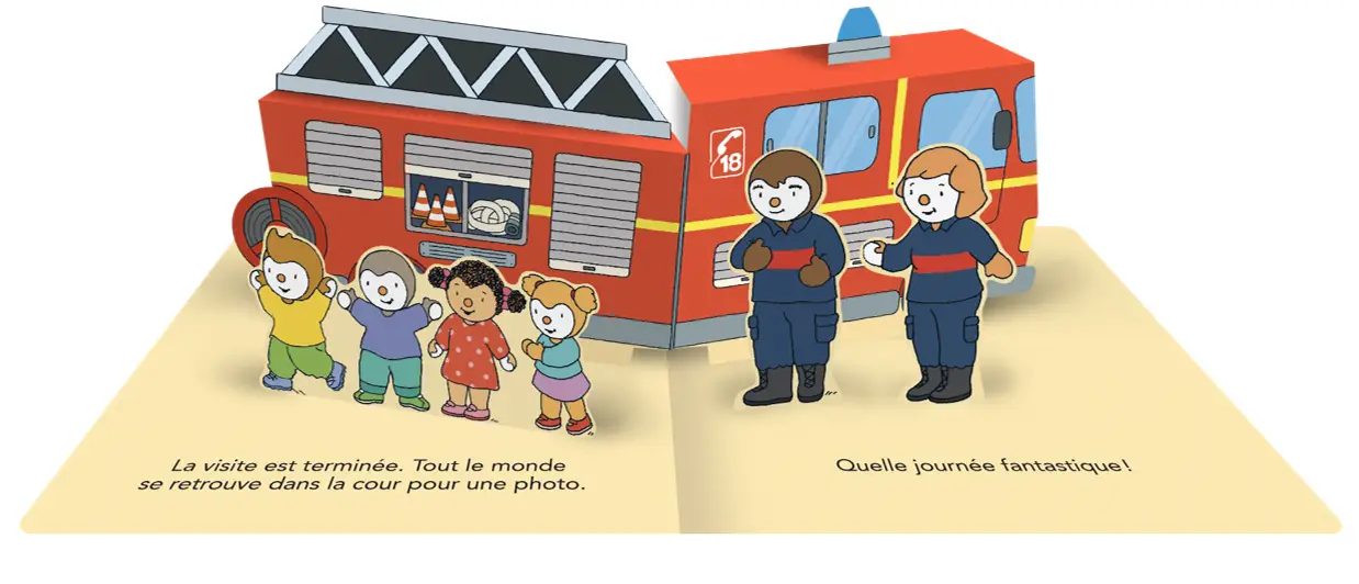 T'choupi Super Pompier - Livre animé tout carton avec pop-ups pour découvrir le monde des pompiers - Dès 2 ans - Livre d'éveil - 9782095044497 - Pages intérieures 02