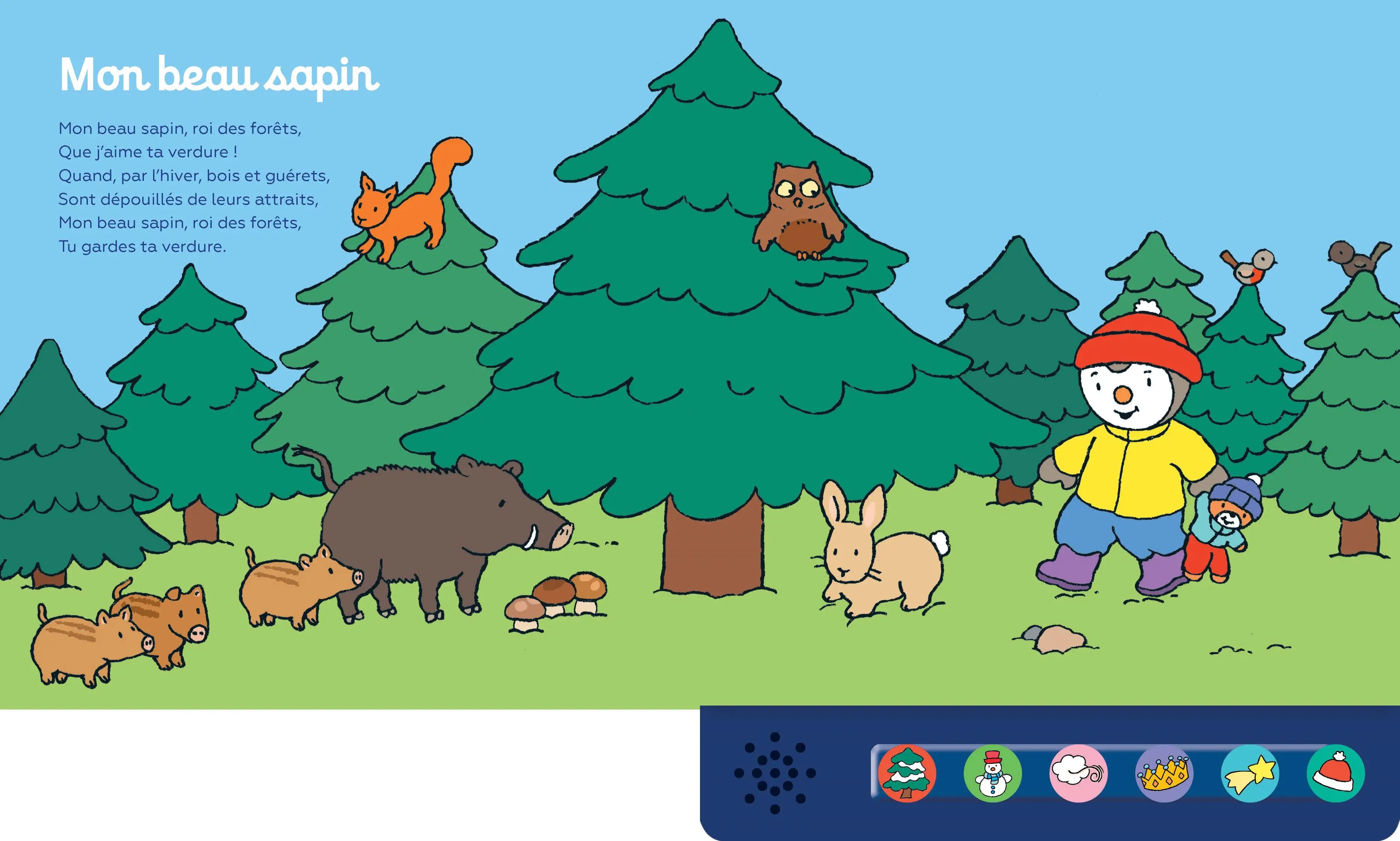 Comptines de Noël T'choupi - Livre musical 6 chansons pour enfant dès 2 ans - Livre d'éveil - 9782095056780 - Pages intérieures 02