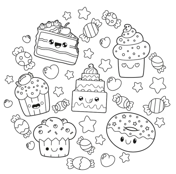 Mon petit monde cosy - So good - Livre de coloriage kawaii avec 30 dessins d'adorables gourmandises  - tout public - Cahier d'activités - 9782095057749 - Pages intérieures 03