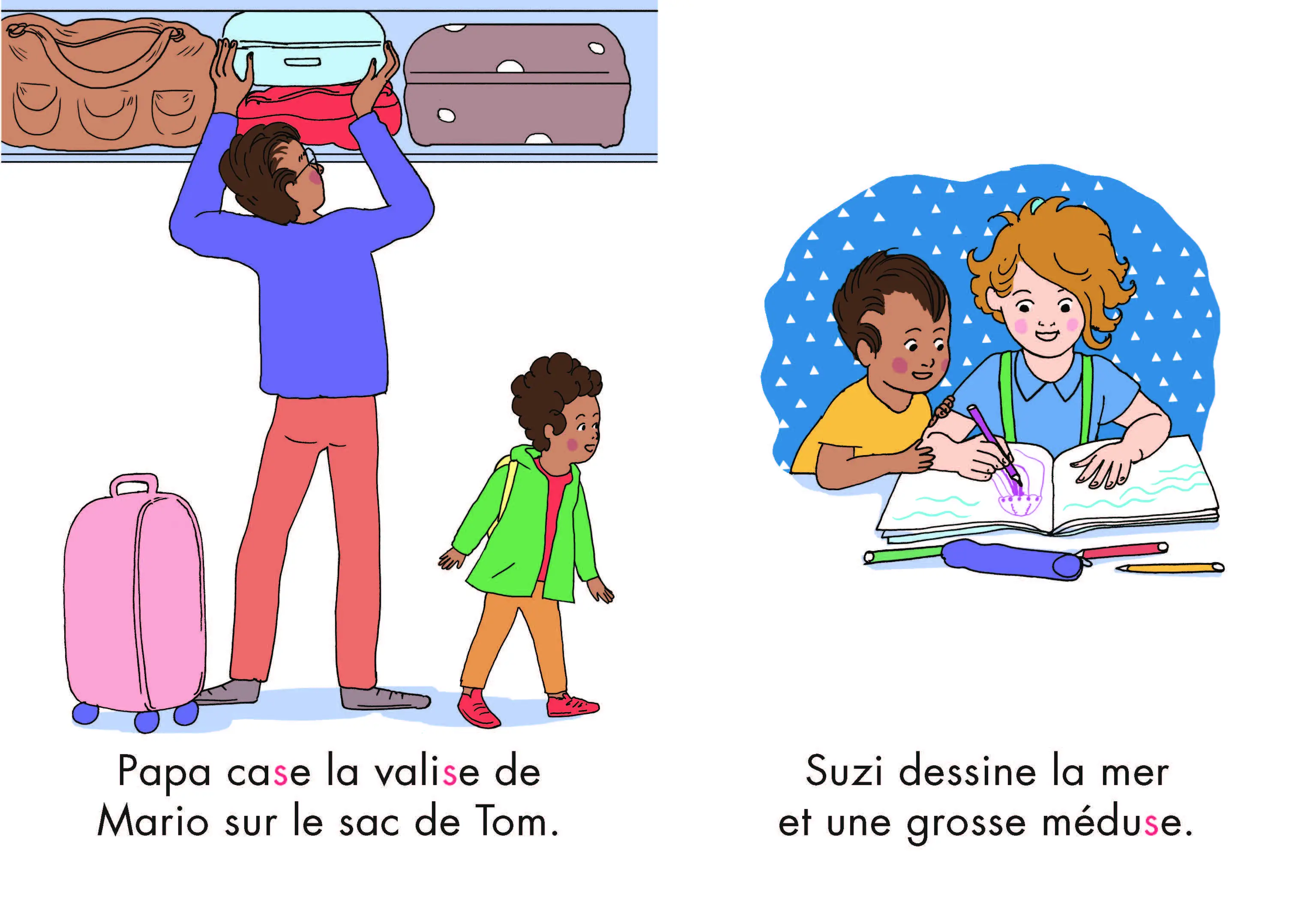 Mon coffret premières lectures Montessori : Suzi à la plage - Niveau 3 - 4/7 ans - Roman - 9782092789445 - pages intérieures
