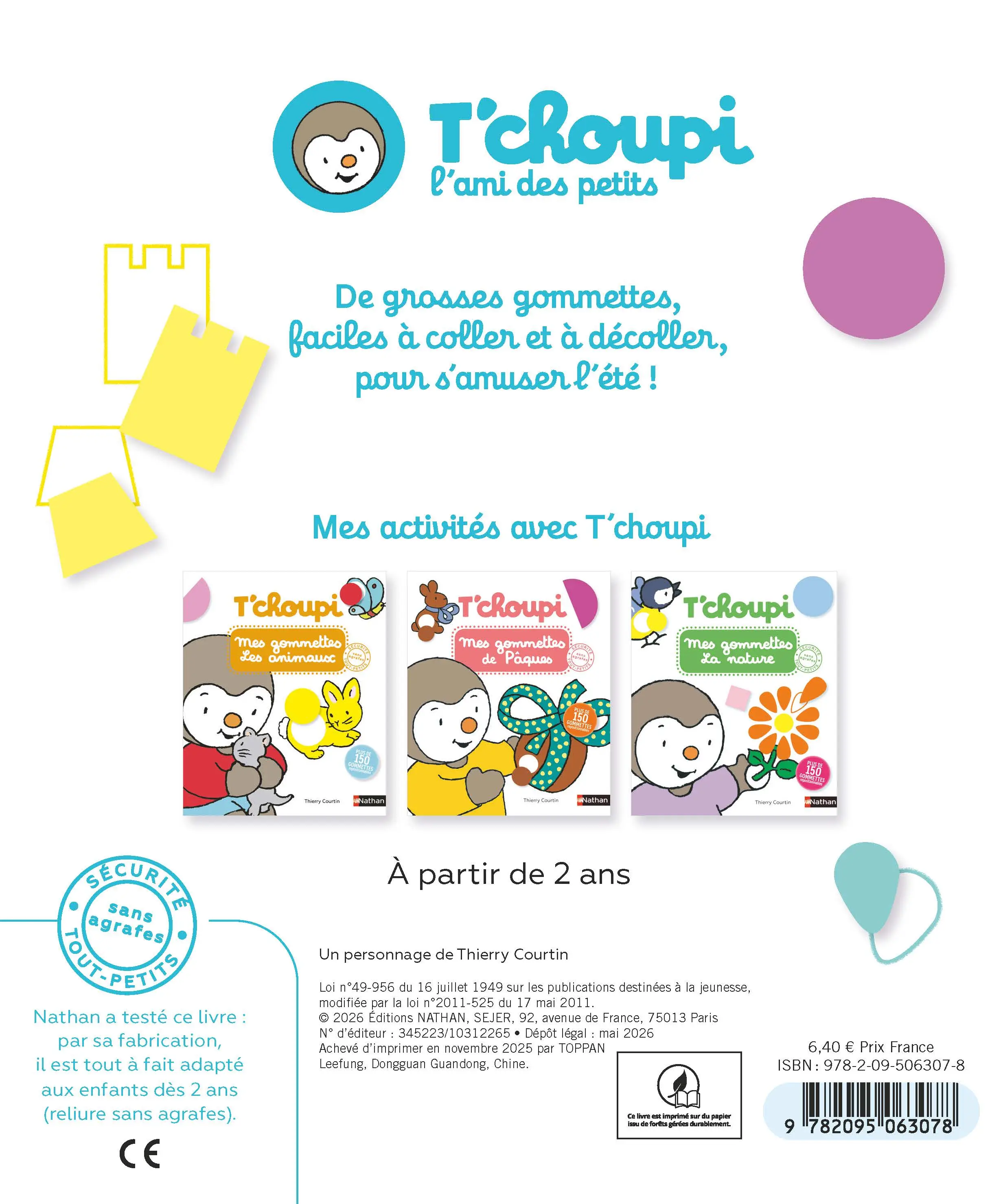 T'choupi - Mes gommettes Vive l'été - Plus de 150 gommettes repositionnables - dès 2 ans - Cahier d'activités - 9782095063078 - Pages intérieures Back