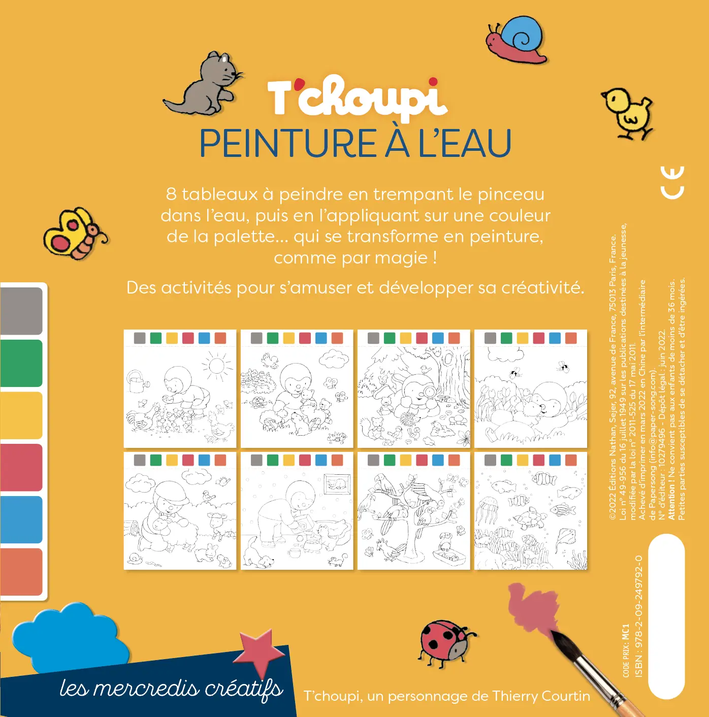 Les mercredis de T'choupi - Peinture à l'eau : 8 tableaux à peindre sur le thème des animaux - Dès 3 ans - Cahier d'activités - 9782092497920 - Plat 4