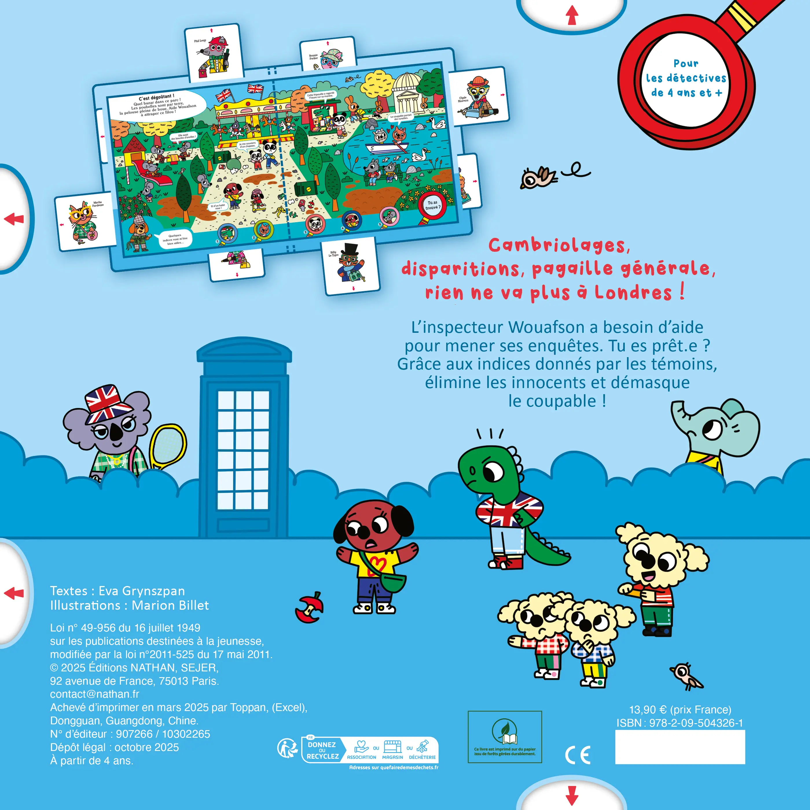 Élémentaire mon cher Wouafson ! Enquêtes à Londres - Livre d'enquêtes interactif - Jeu de déduction pour enfants dès 4 ans - 8 mystères à résoudre - Album(s) - 9782095043261 - Plat 4